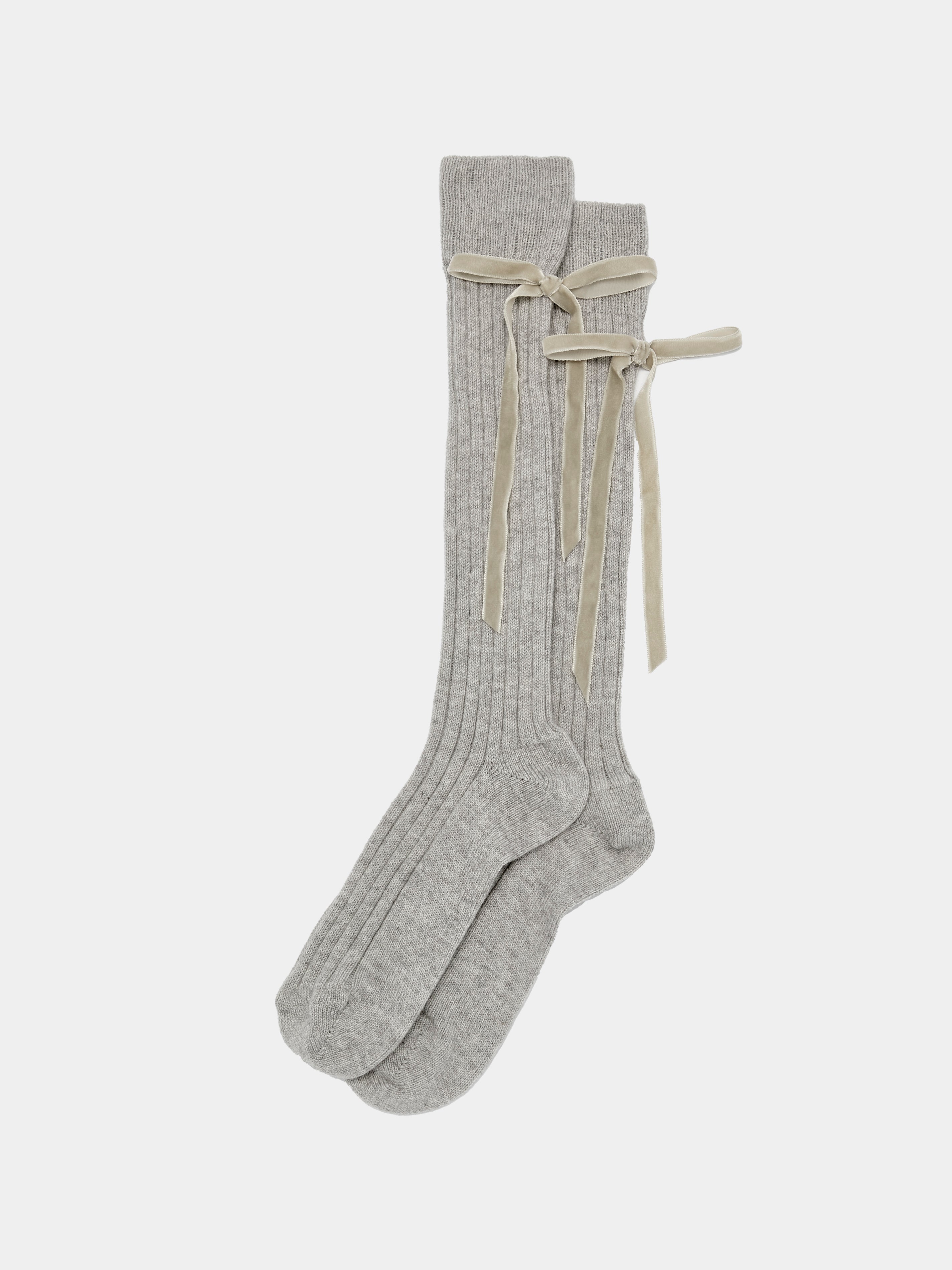 Women's College Velvet Bow Cashmere Knee-High Socks | One Size