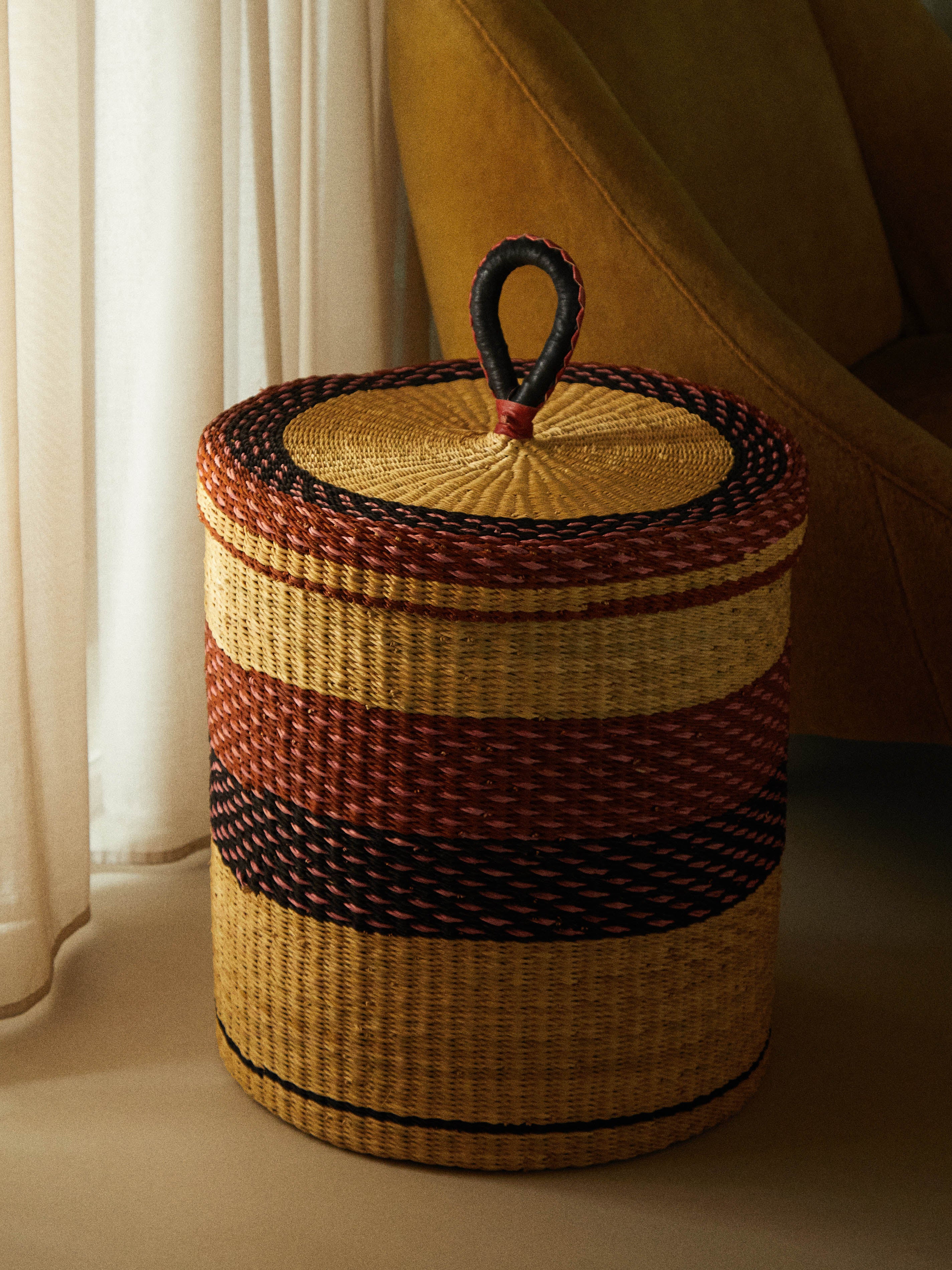 Handwoven Elephant Grass Lidded Basket
