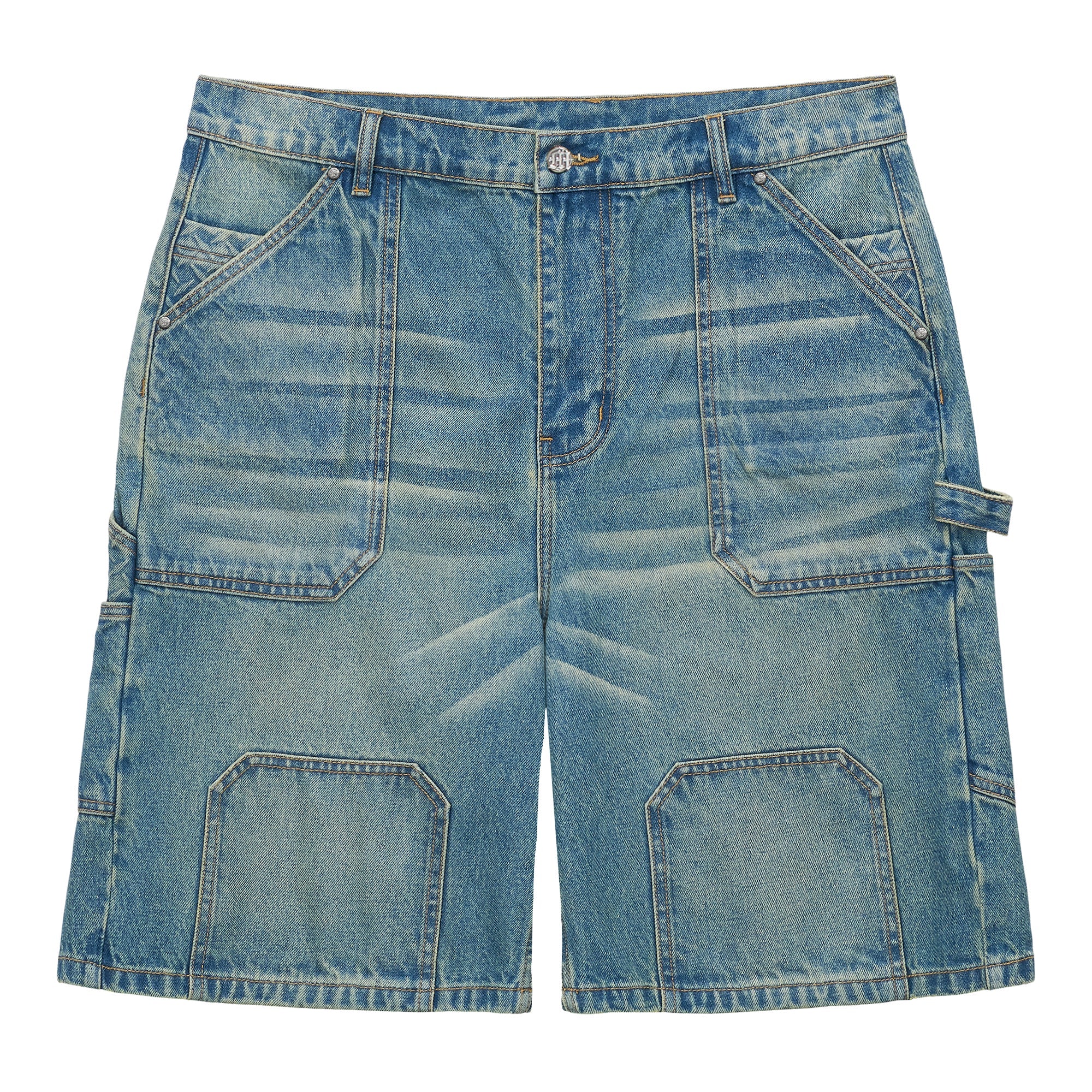 Menace Steel Embossed Blue Denim Carpenter Shorts