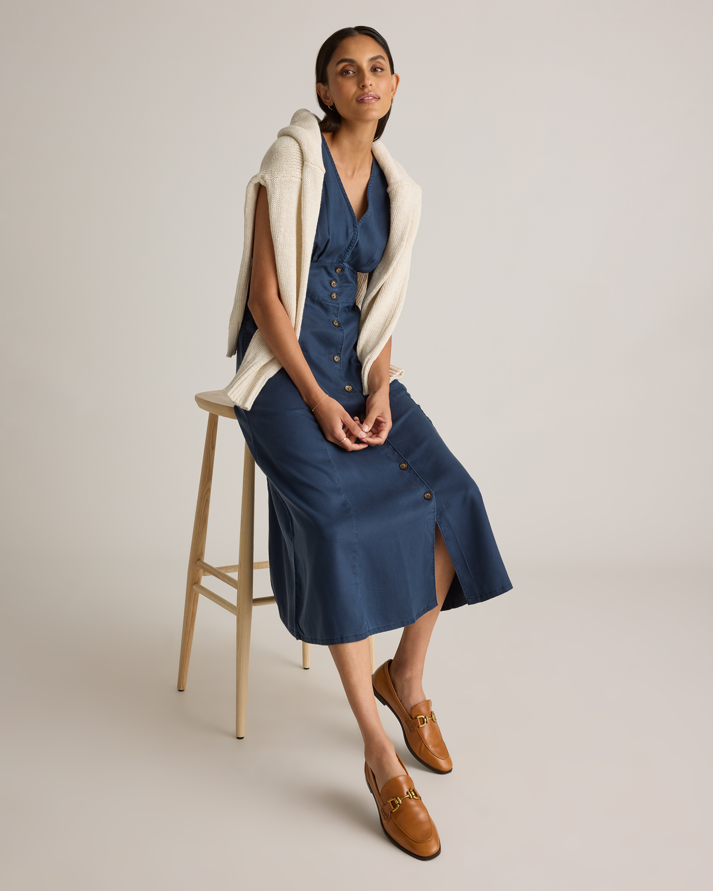 Vintage Wash Tencel Button Front Midi Dress — Image 4