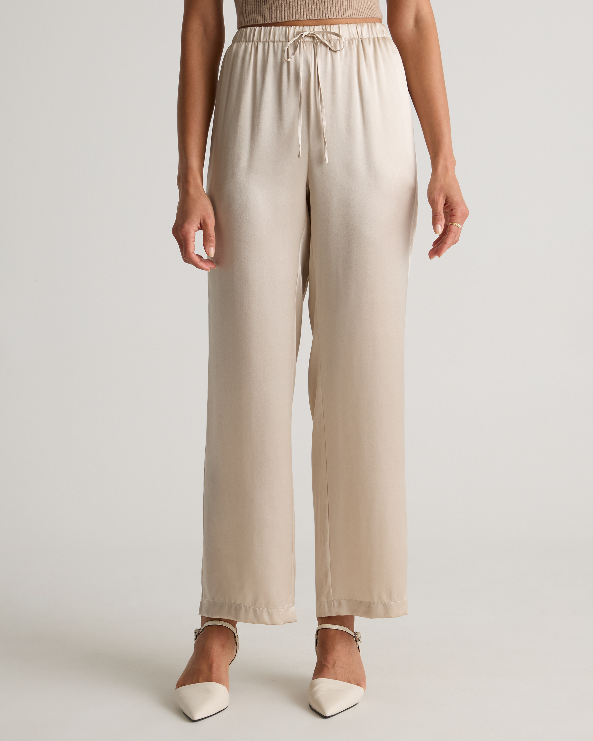 100% Washable Silk Drawstring Wide Leg Pants — Image 29