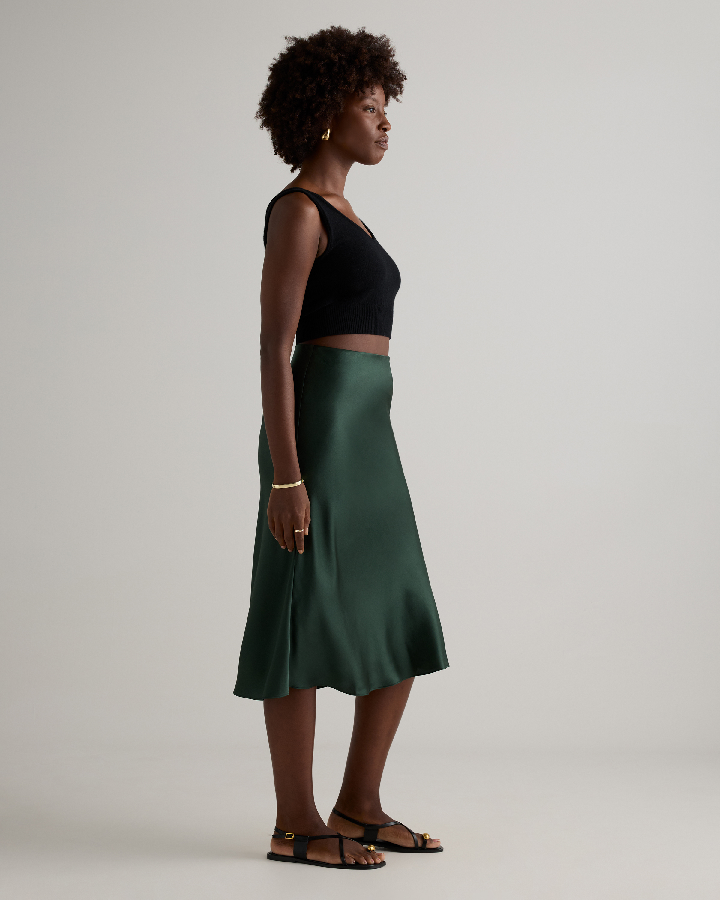 forest-green 100% Washable Silk Skirt — Image 31