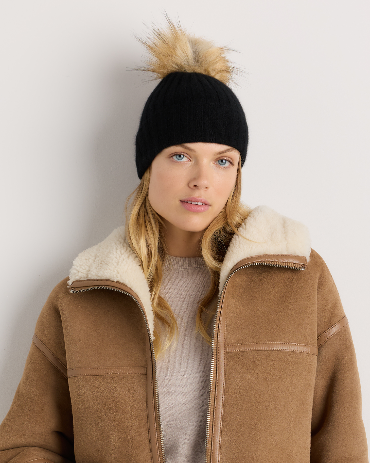 Mongolian Cashmere Pom Pom Beanie — Image 4