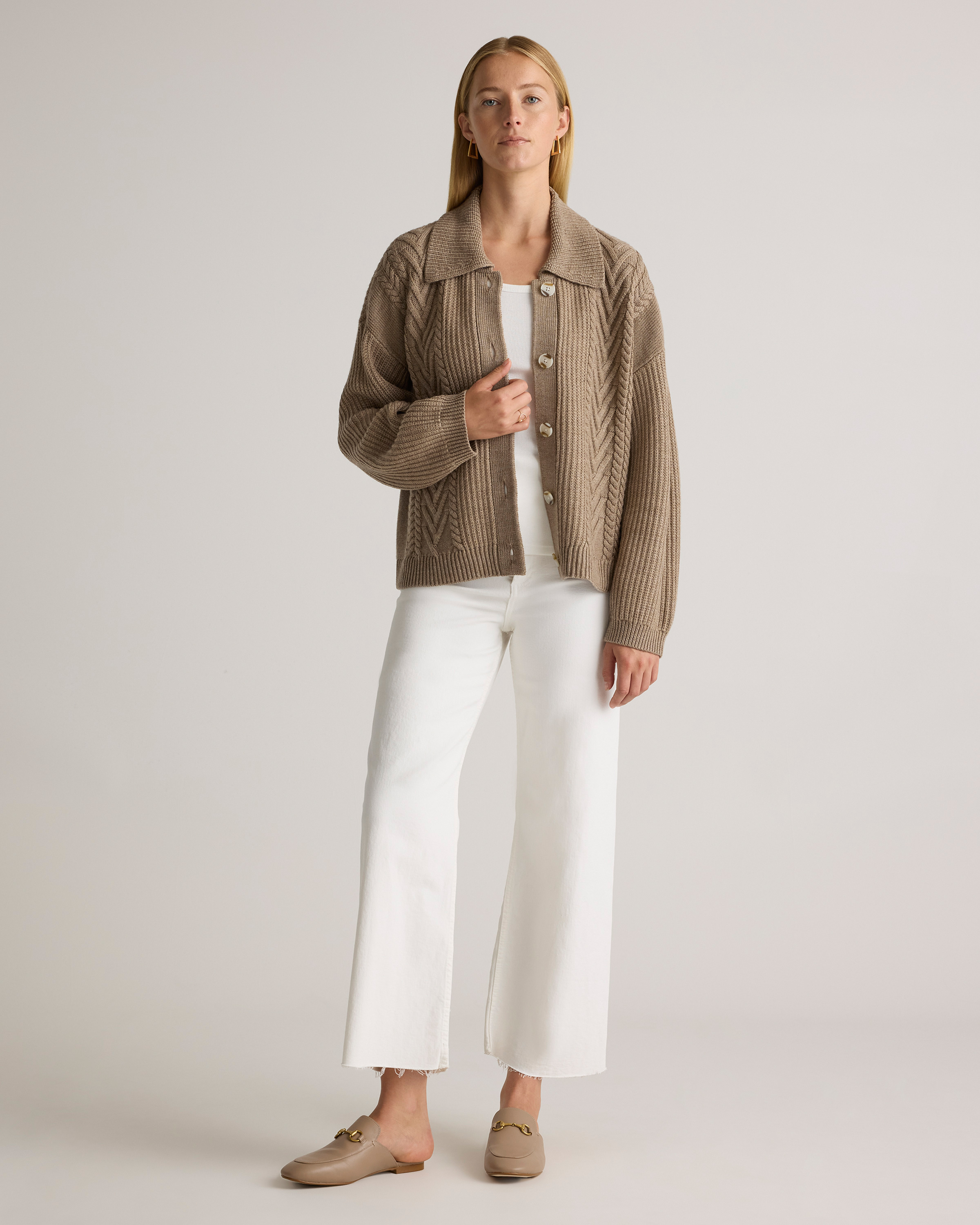 Australian Merino Wool Collared Cable Cardigan — Image 25