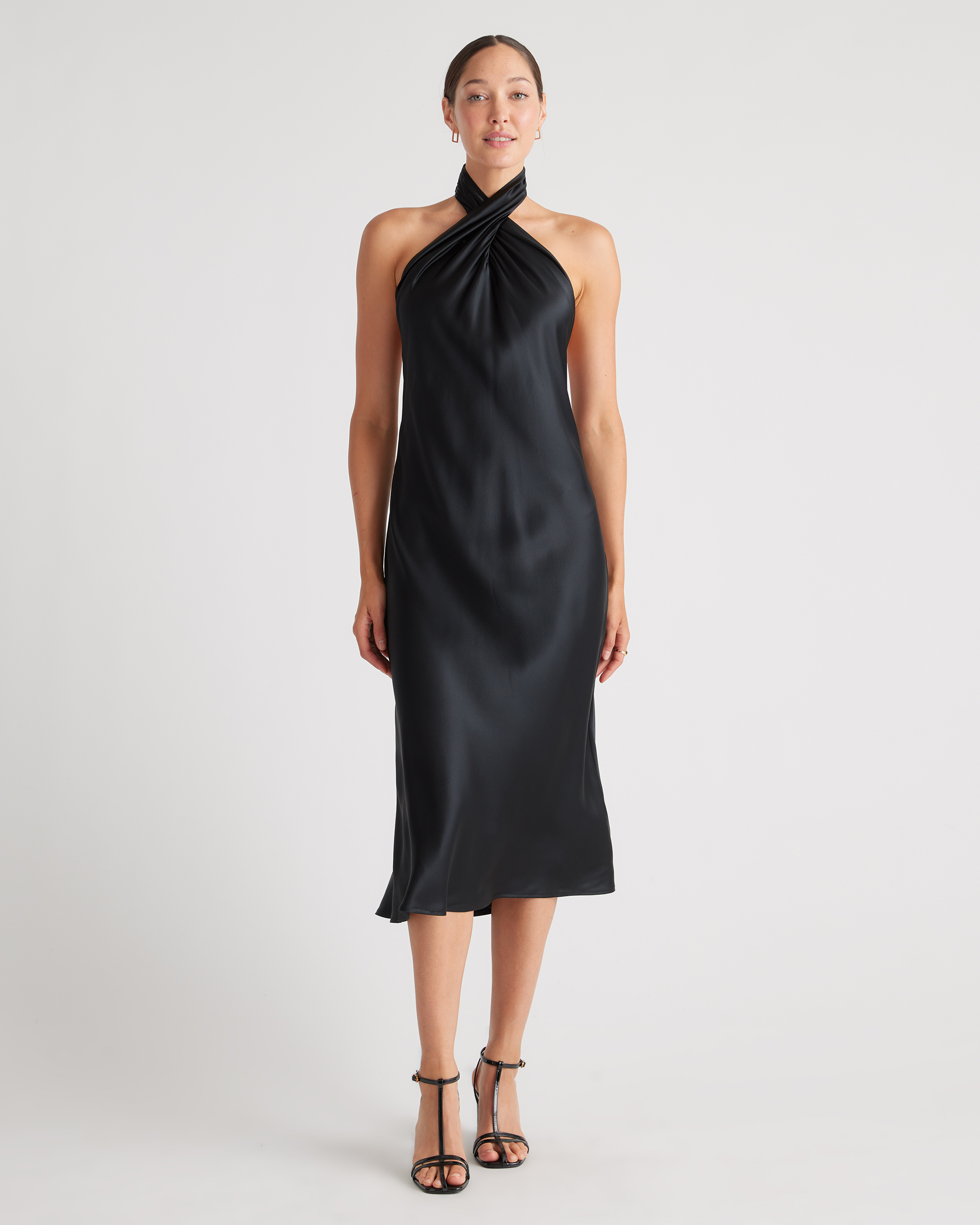 100% Washable Silk Twist Halter Midi Dress — Image 11