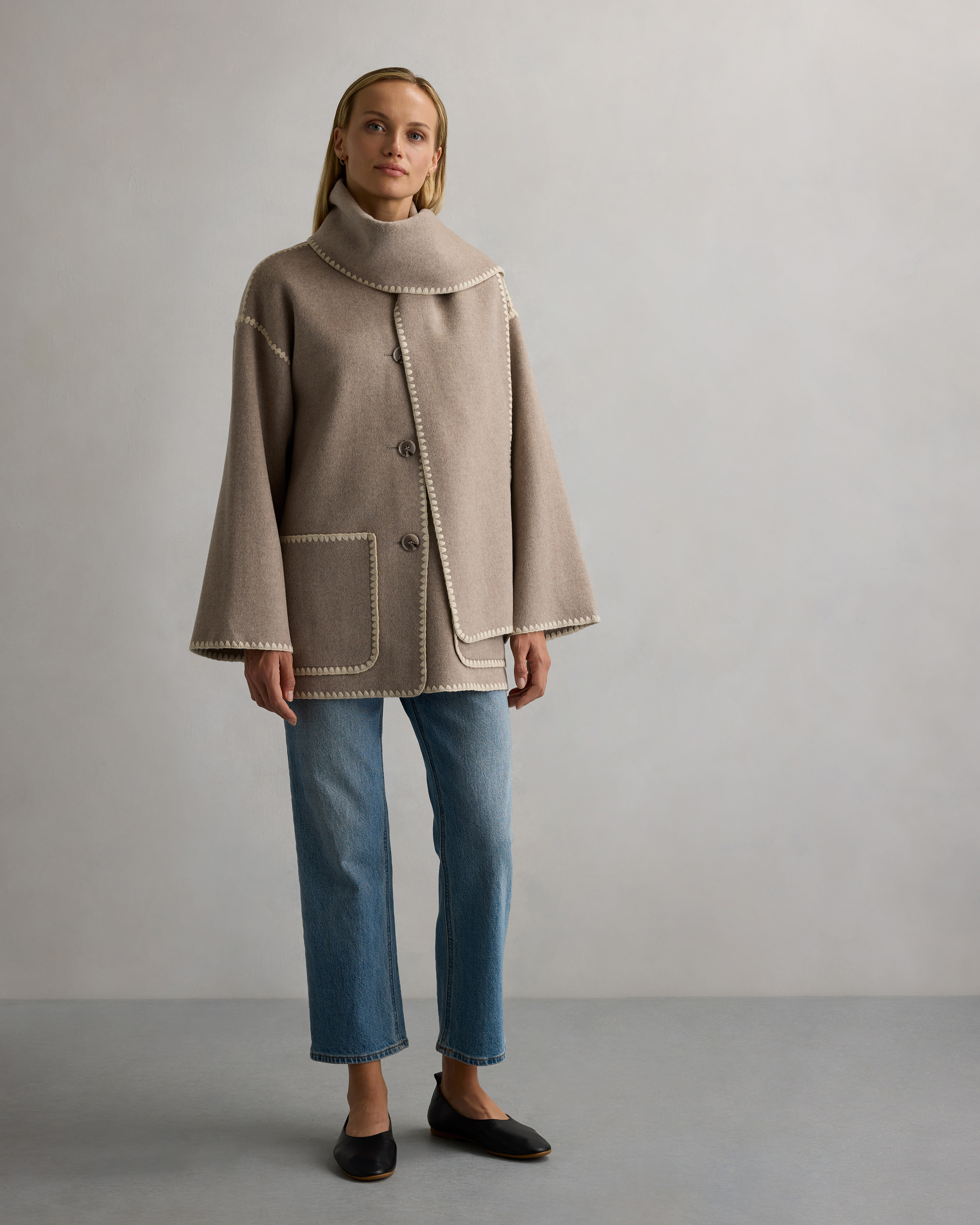 Double-Faced Merino Wool Scarf Coat — Image 13