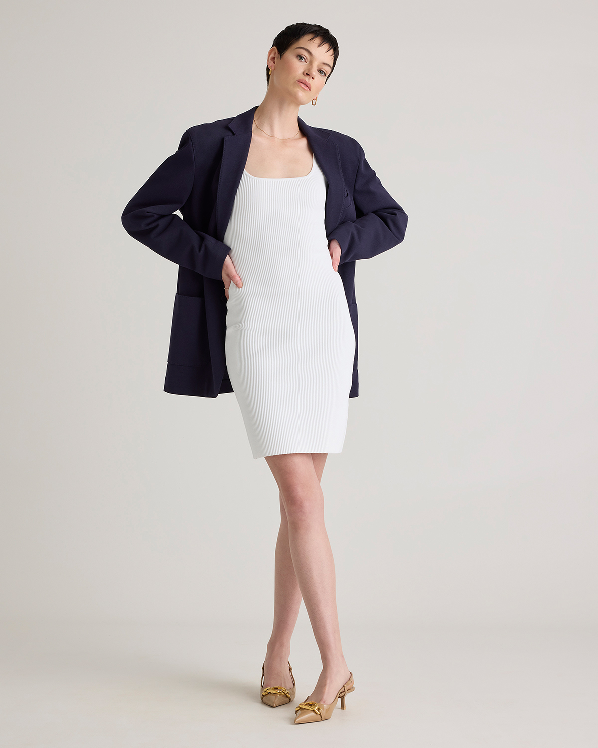 Square Neck Ribbed Knit Mini Dress — Image 16