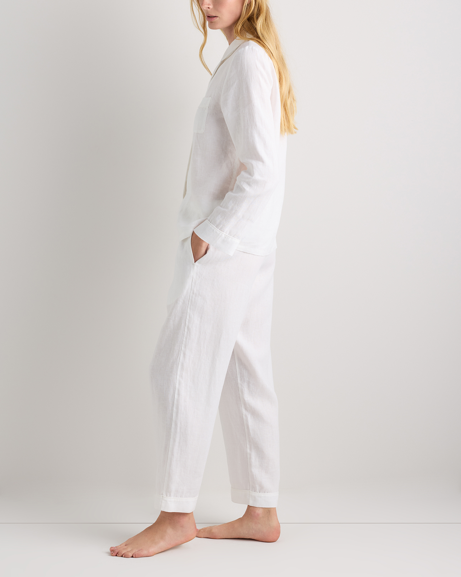 100% European Linen Long Sleeve Pajama Set with Piping — Image 40