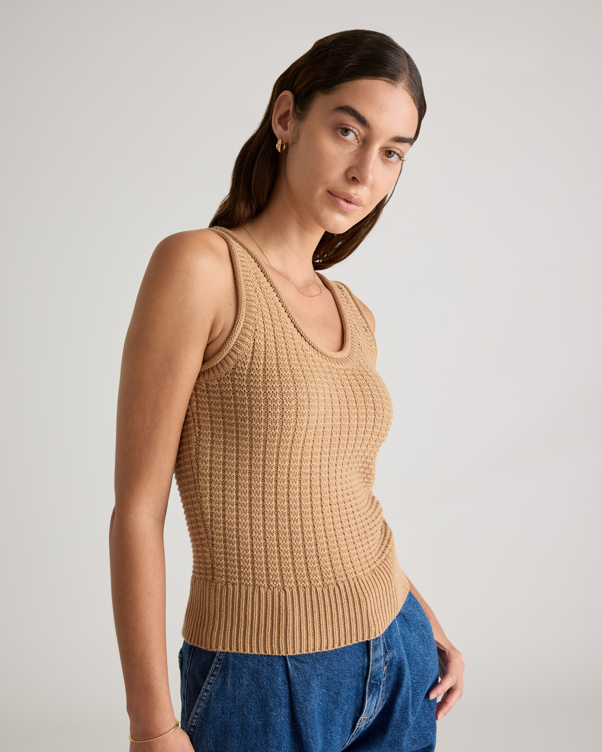 100% Organic Cotton Waffle Cropped Sweater Tank — Image 7