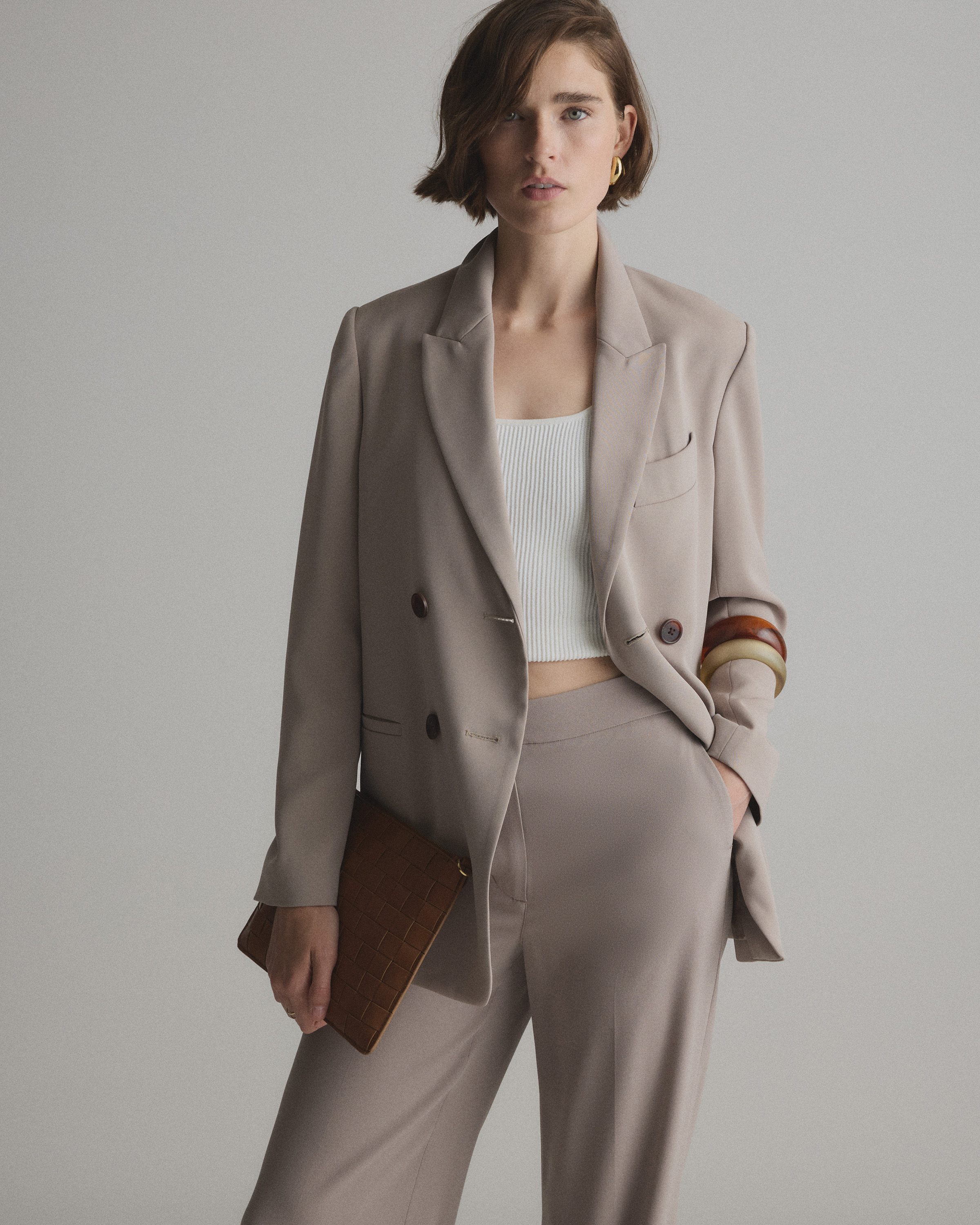 Stretch Crepe Relaxed Double-Breasted Blazer — Image 8