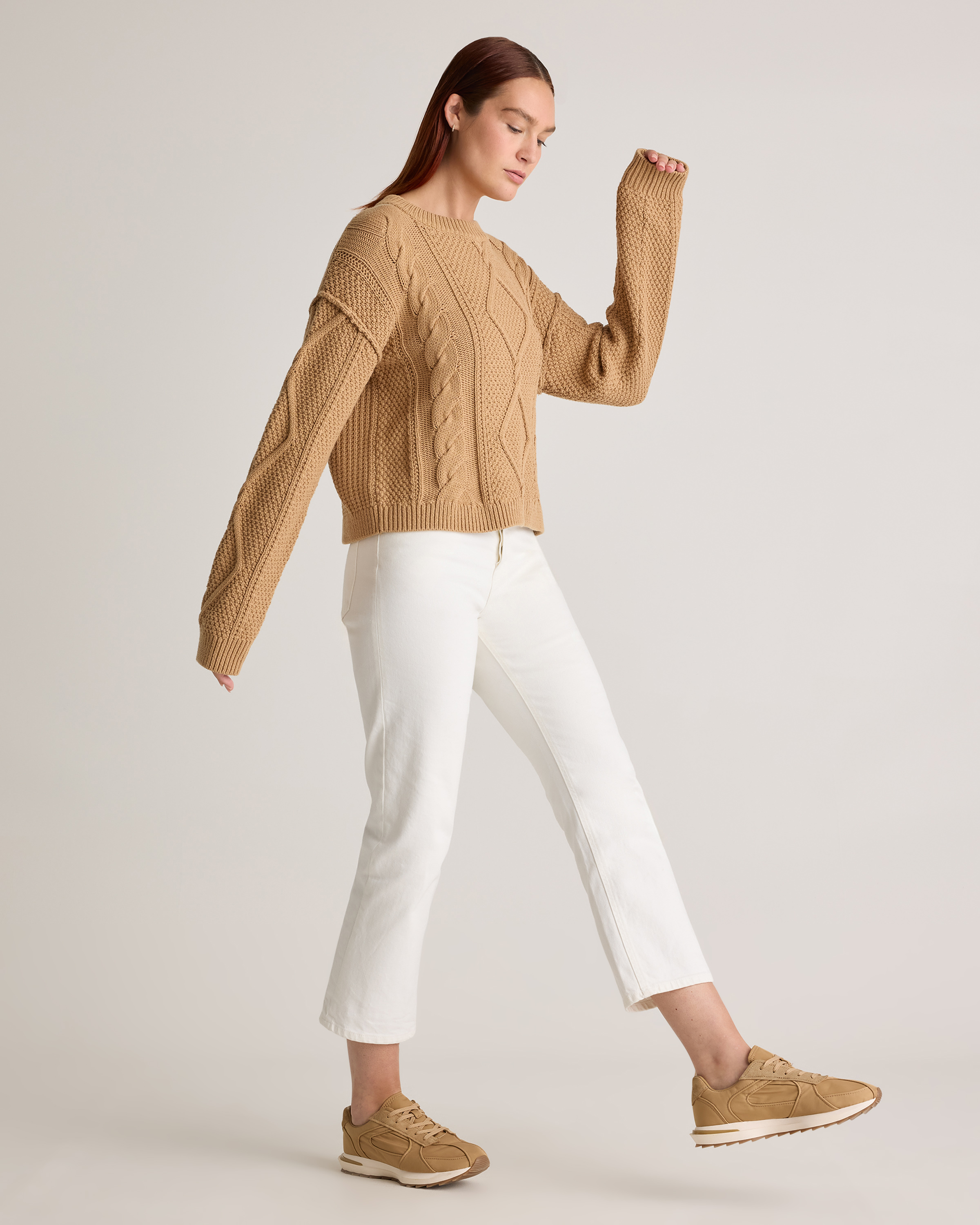 100% Organic Cotton Cropped Cable Crew Sweater — Image 25