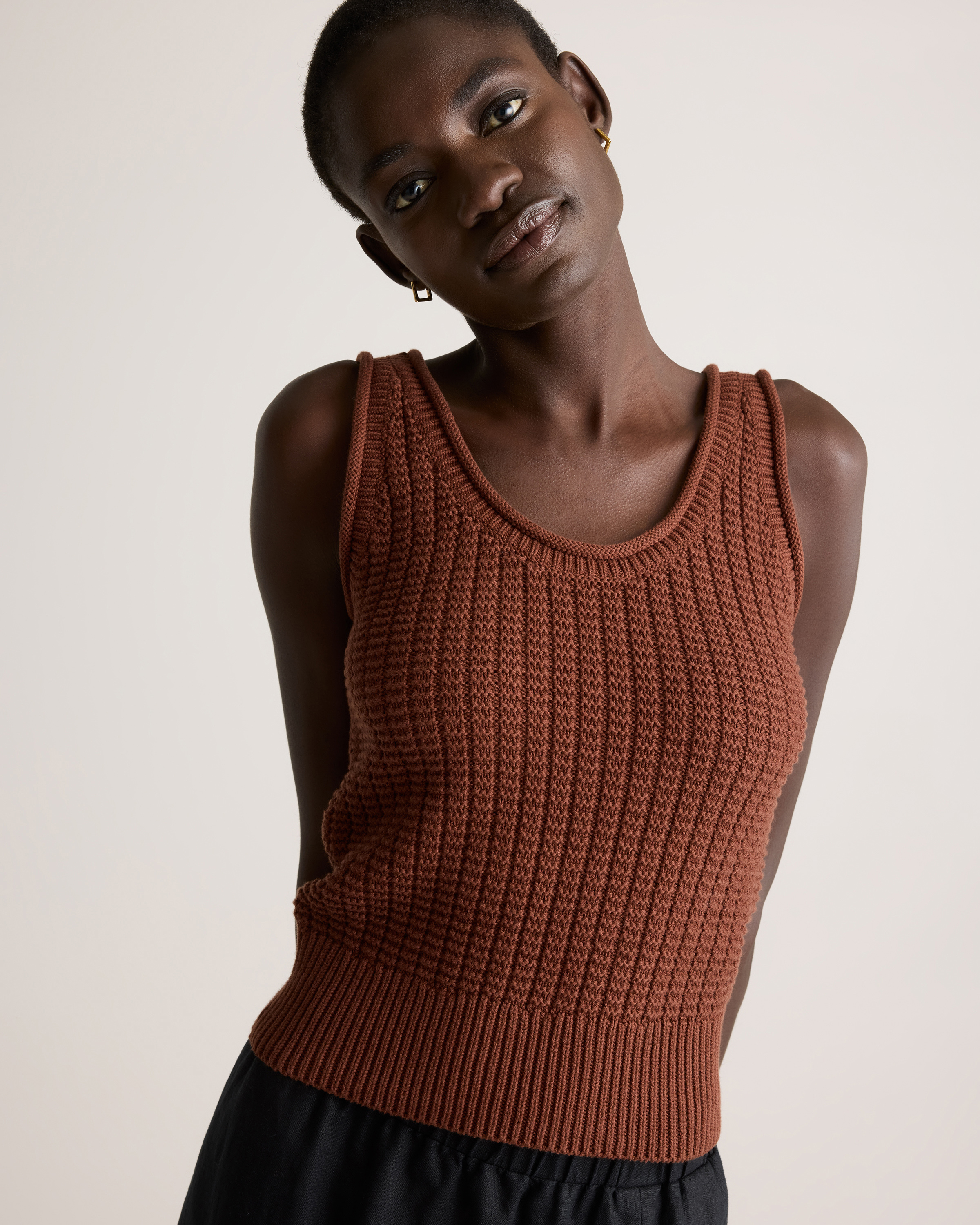 100% Organic Cotton Waffle Cropped Sweater Tank — Image 5