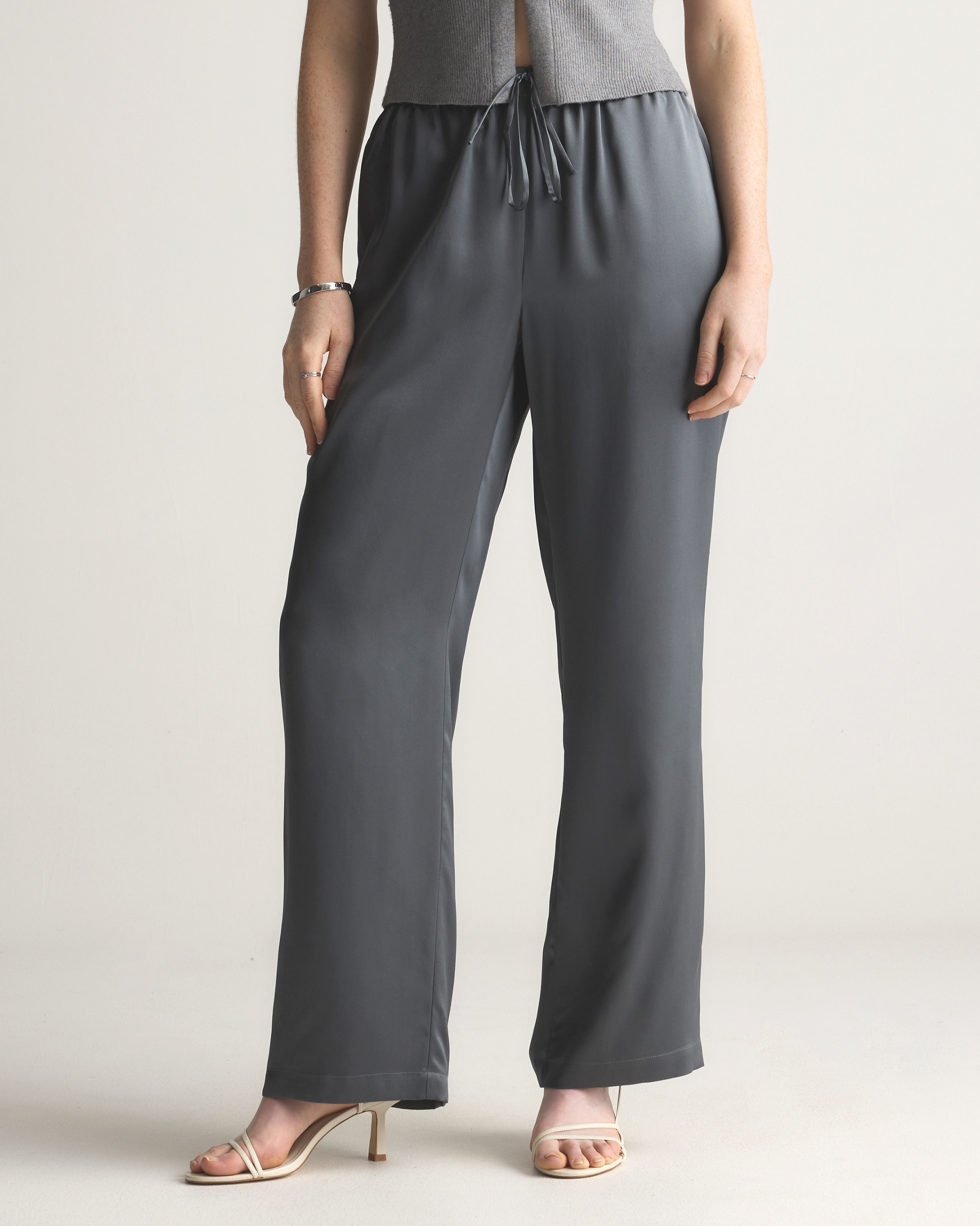 100% Washable Silk Drawstring Wide Leg Pants — Image 16