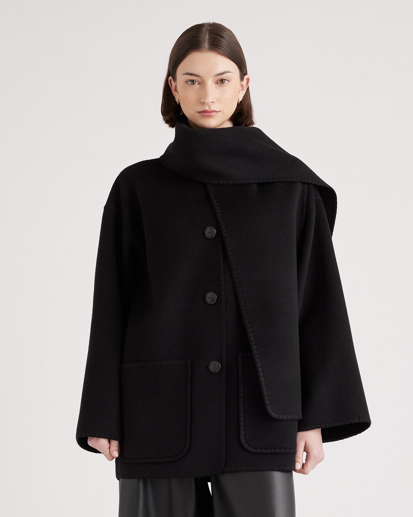 Double-Faced Merino Wool Scarf Coat — Image 33
