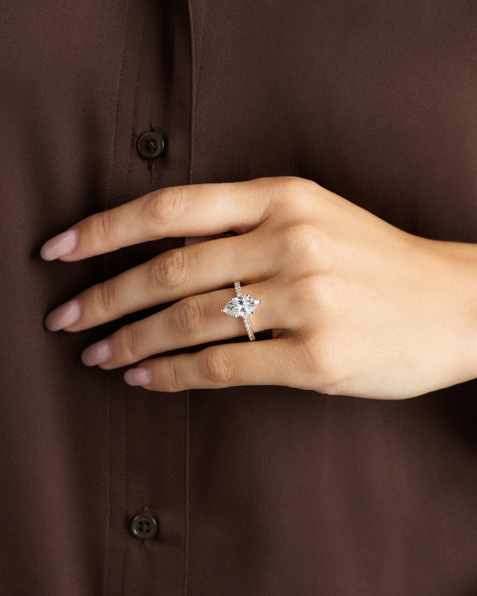 Lab Grown Diamond Marquise Petite Pave Engagement Ring - 2ct — Image 5