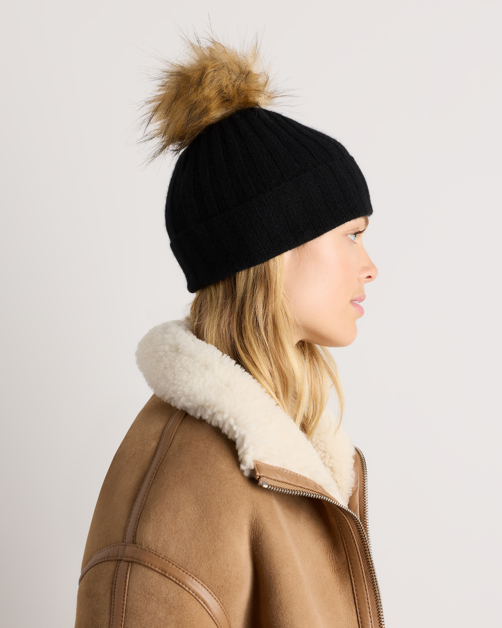 Mongolian Cashmere Pom Pom Beanie — Image 6