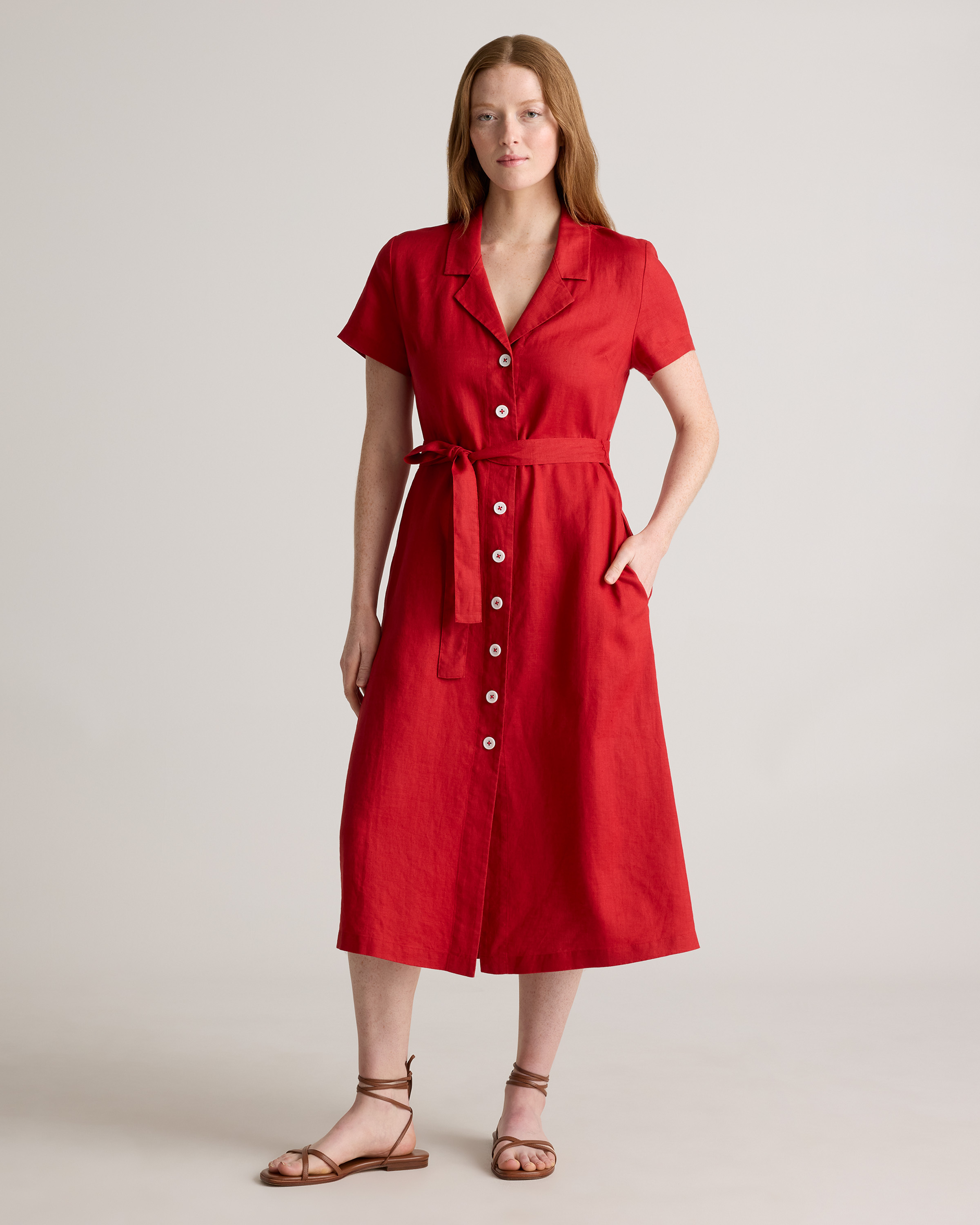 100% European Linen Button Front Dress — Image 58