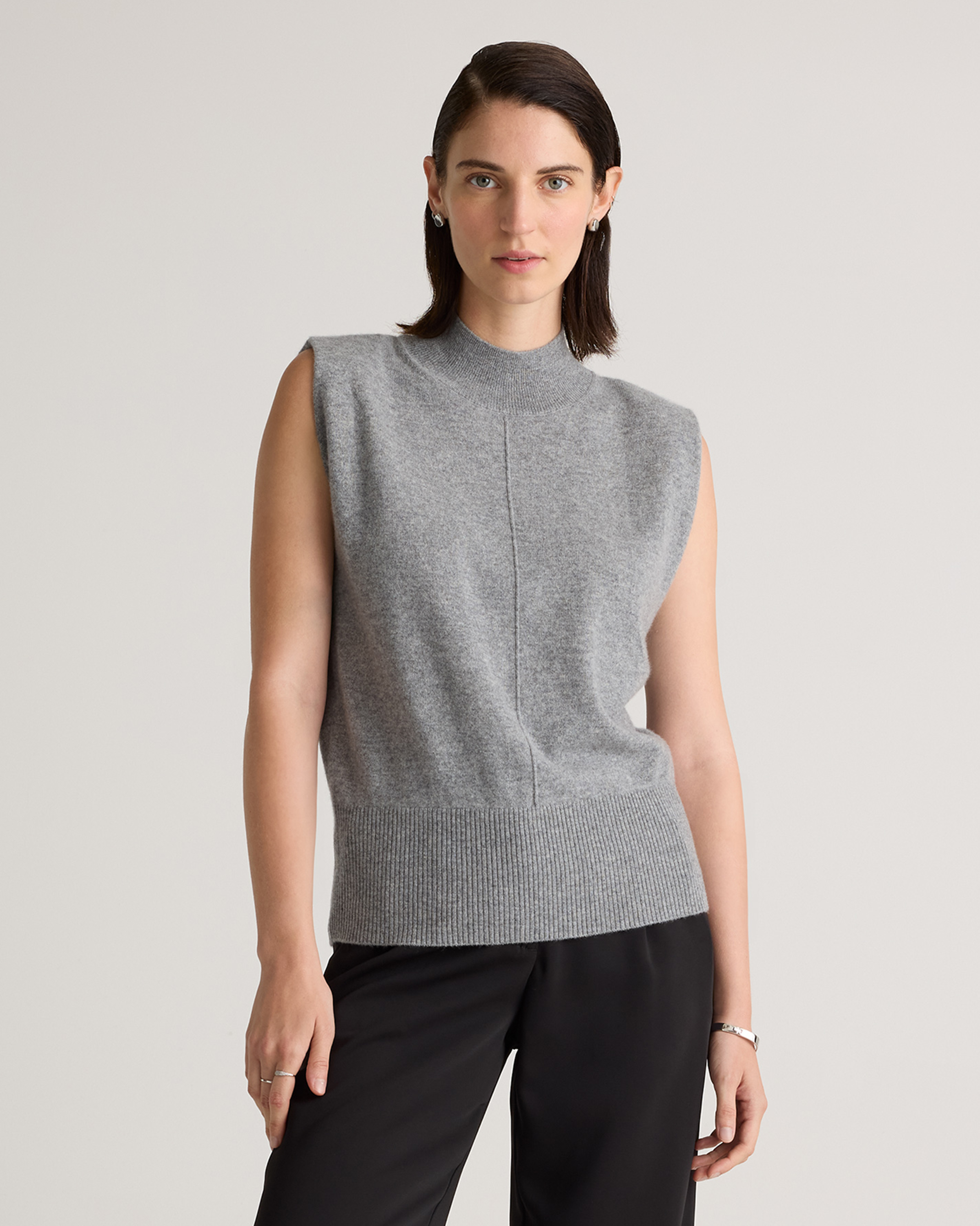 Mongolian Cashmere Padded-Shoulder Sweater Tank — Image 17