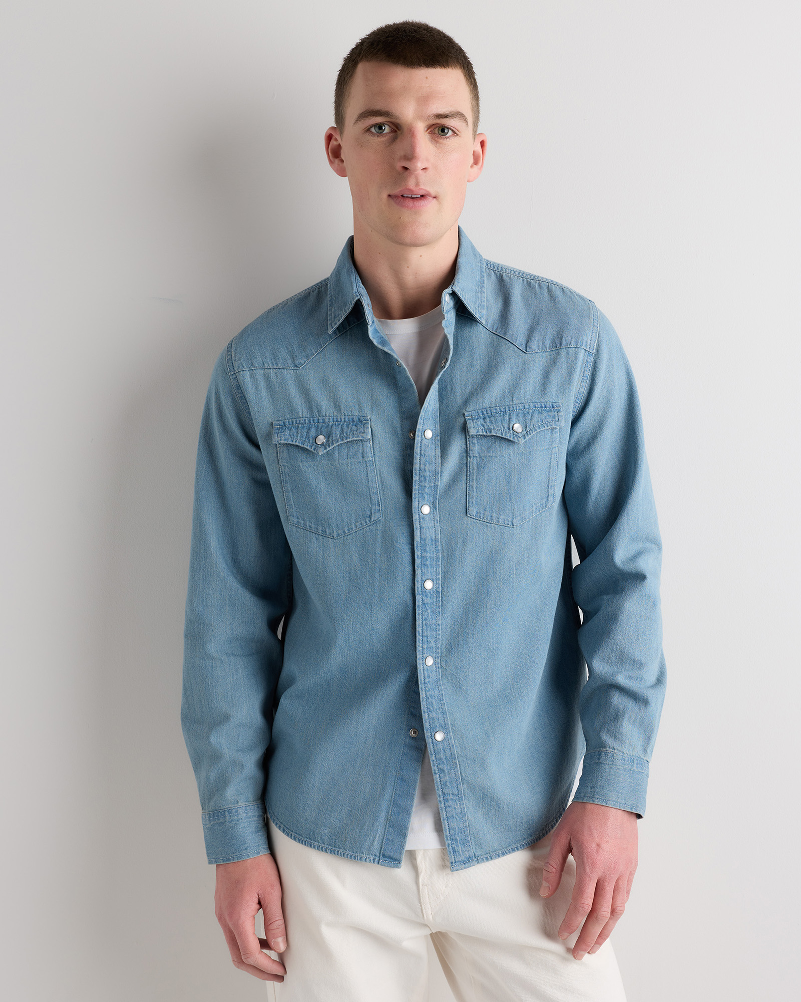 Pearl Snap Denim Western Shirt — Image 3