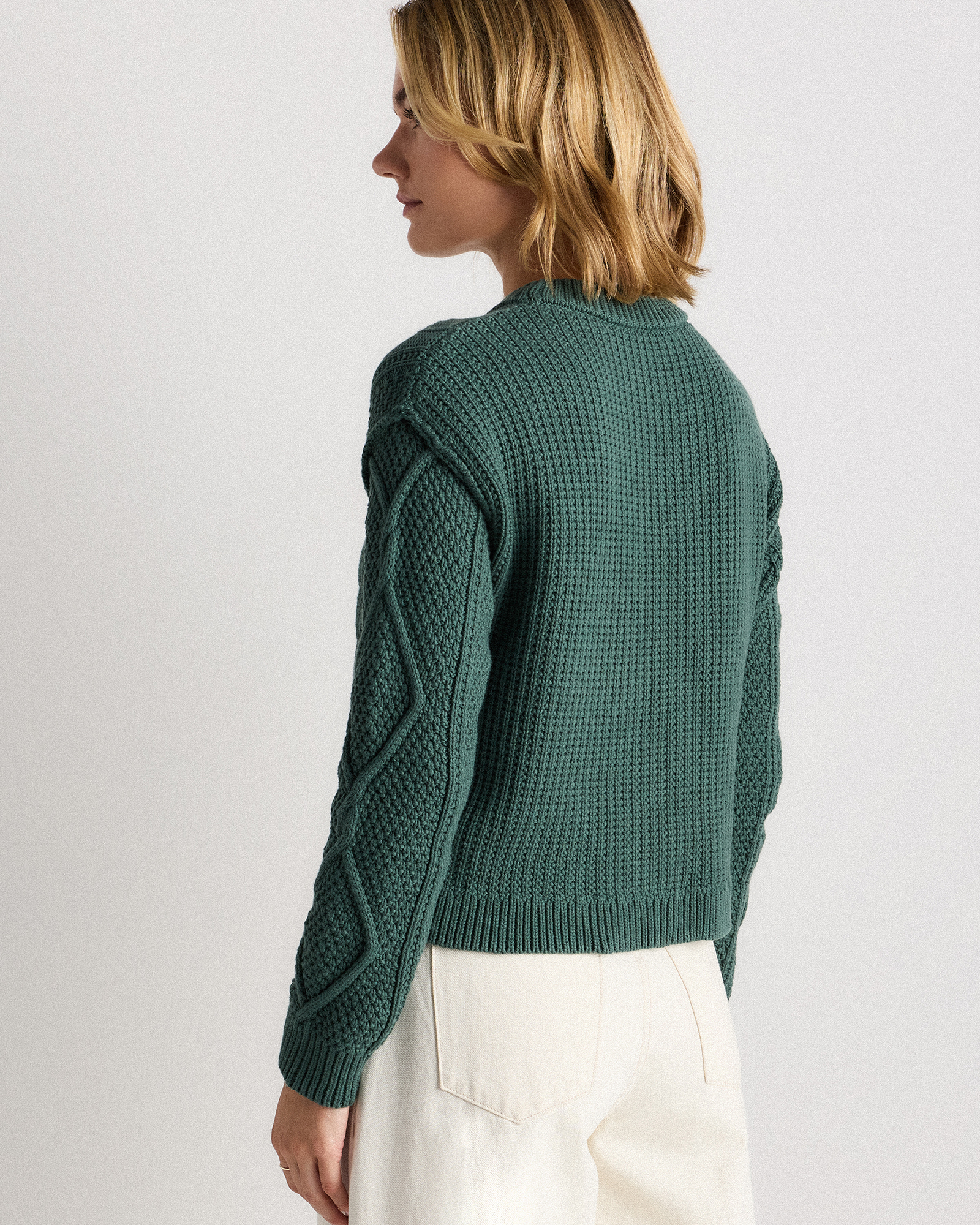 100% Organic Cotton Cropped Cable Crew Sweater — Image 15