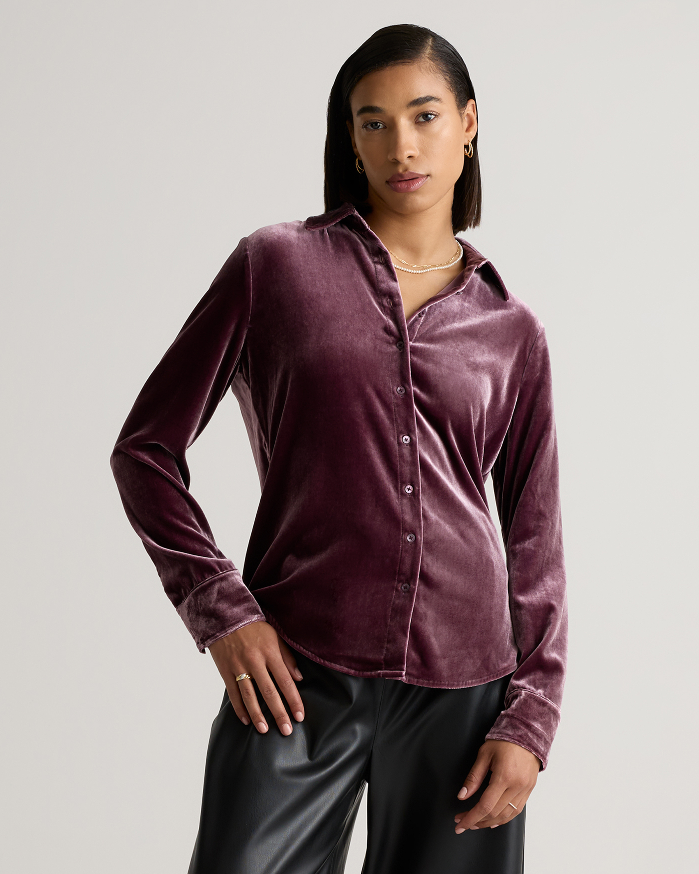 Stretch Silk Velvet Long Sleeve Shirt — Image 18