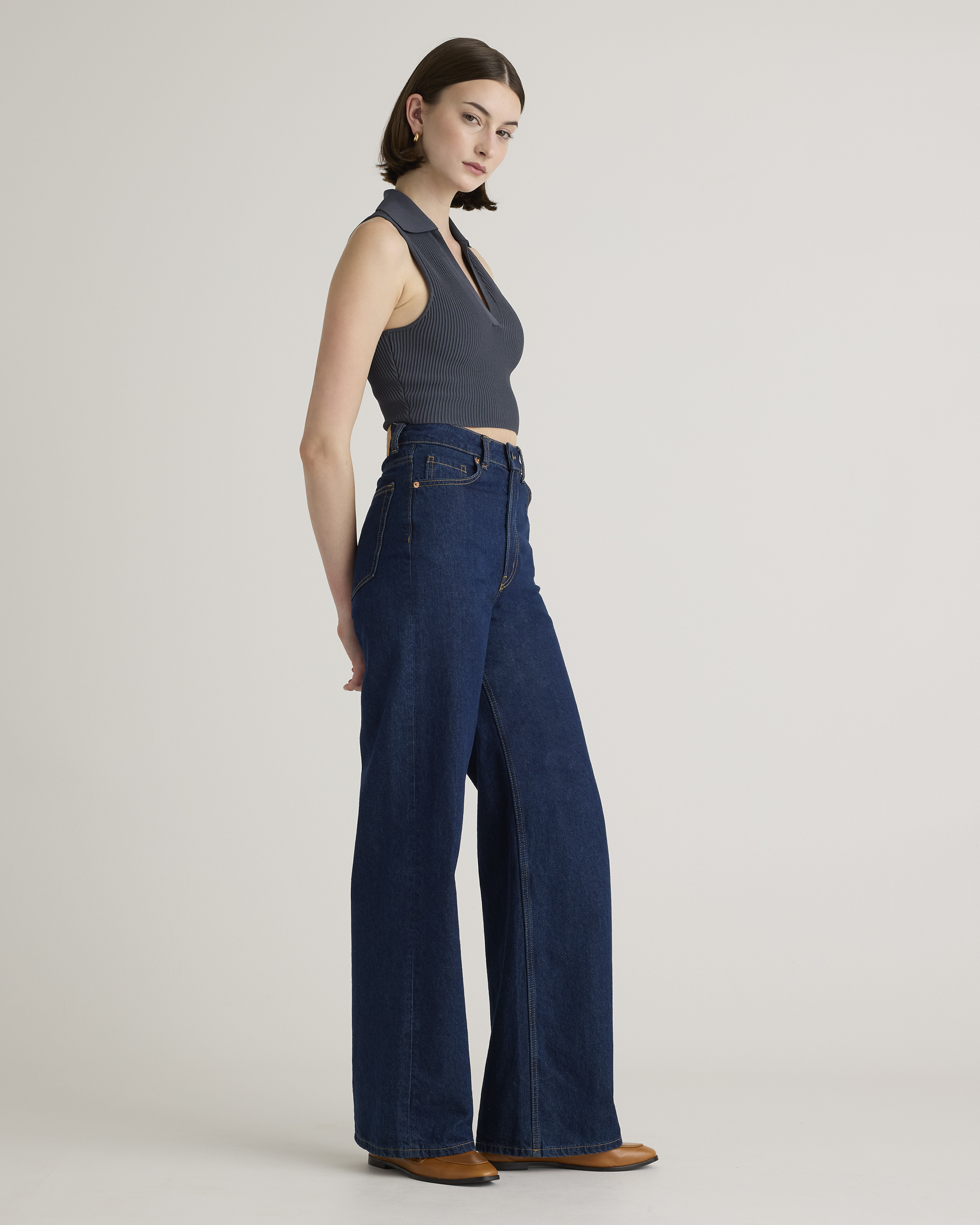 Cropped Polo Ribbed Knit Tank — Image 6