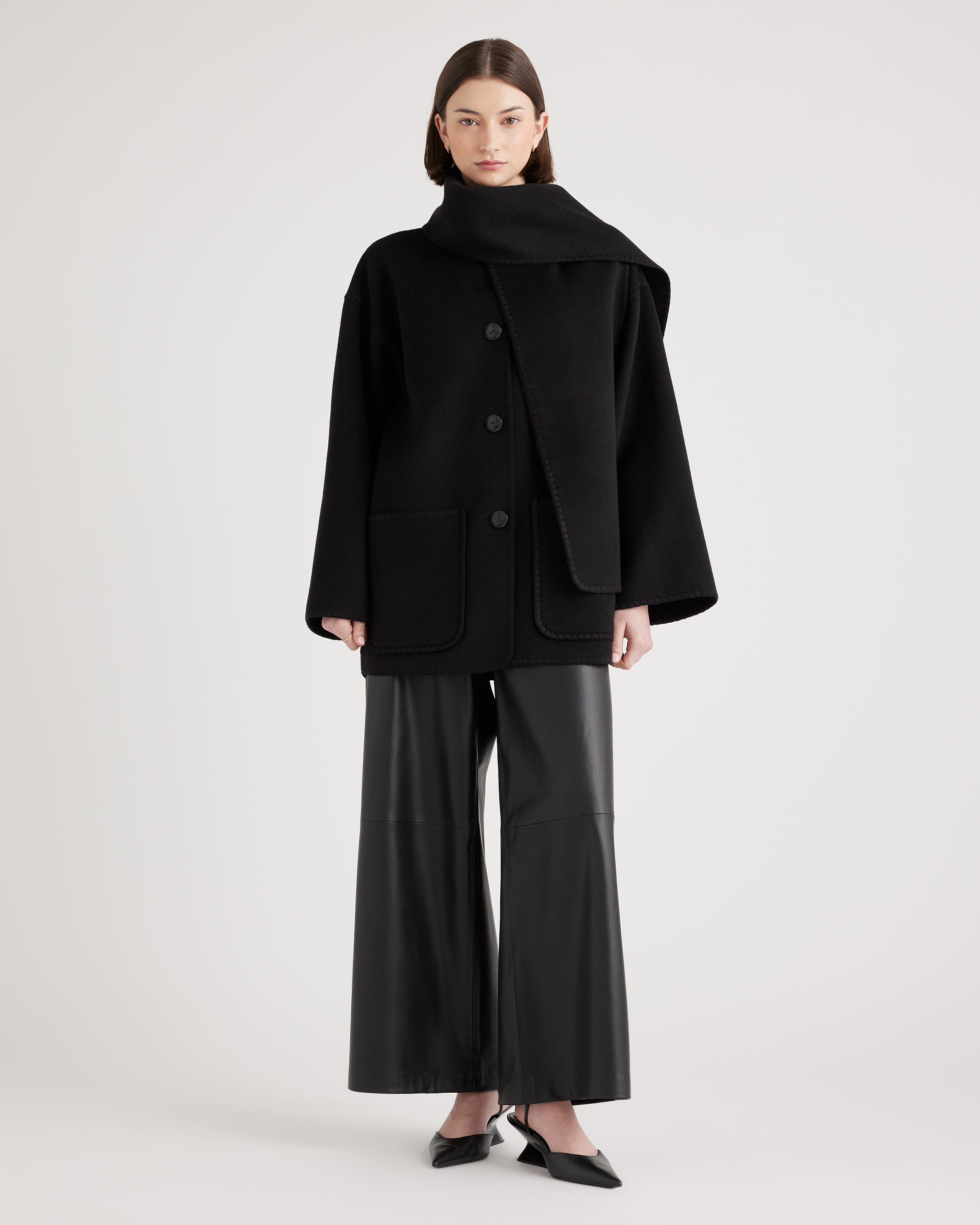 Double-Faced Merino Wool Scarf Coat — Image 29