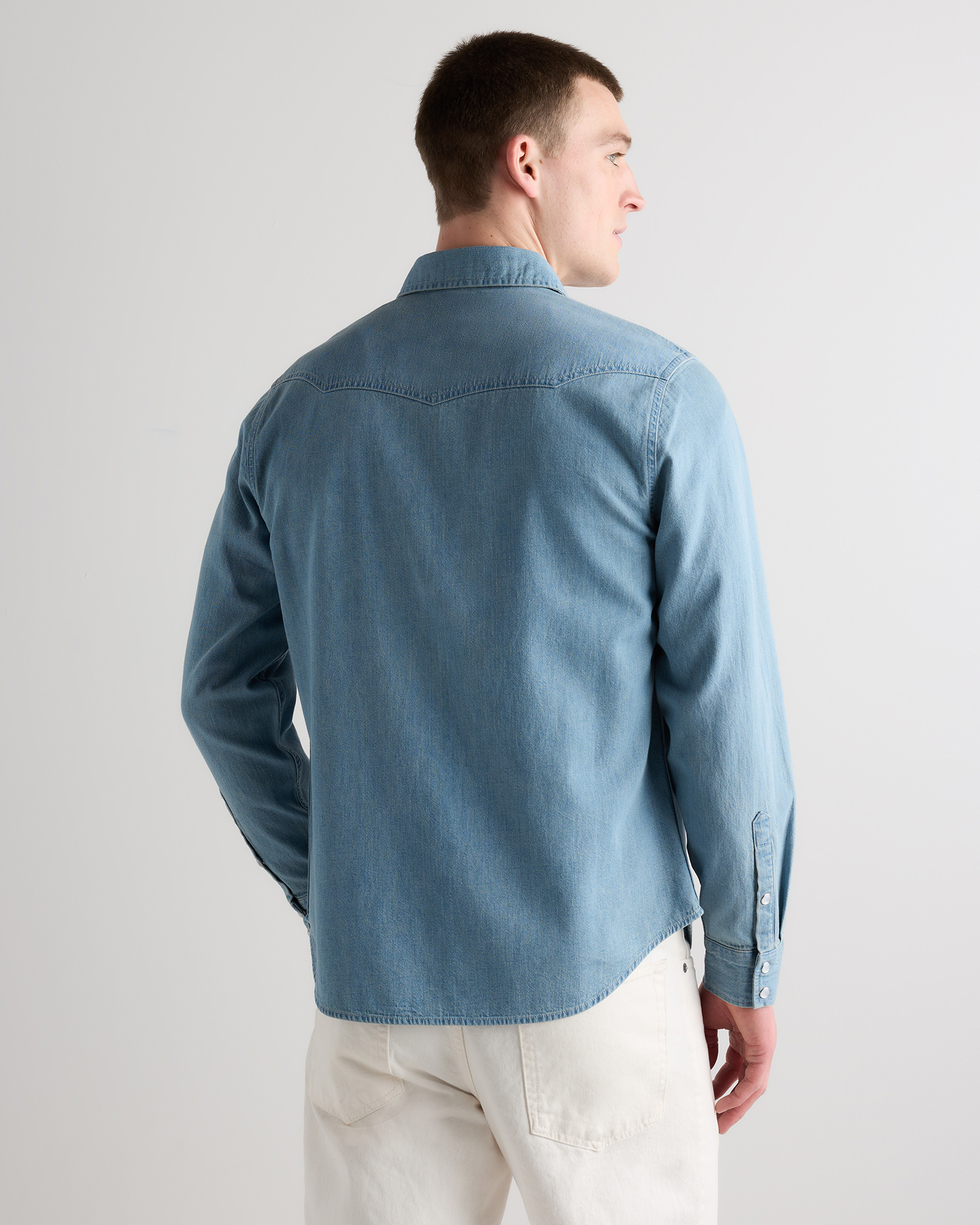 Pearl Snap Denim Western Shirt — Image 7