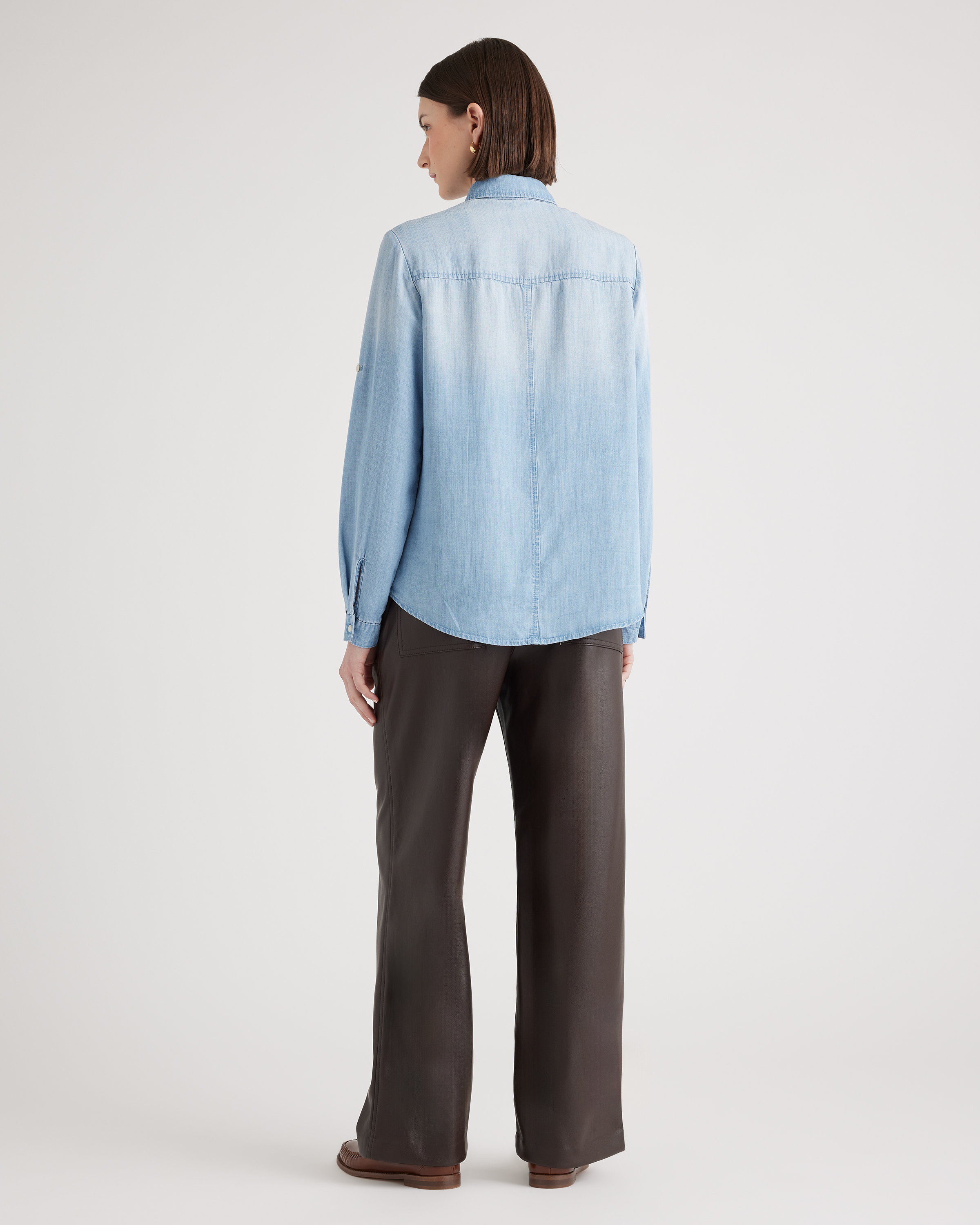 Chambray Tencel Long Sleeve Shirt — Image 8