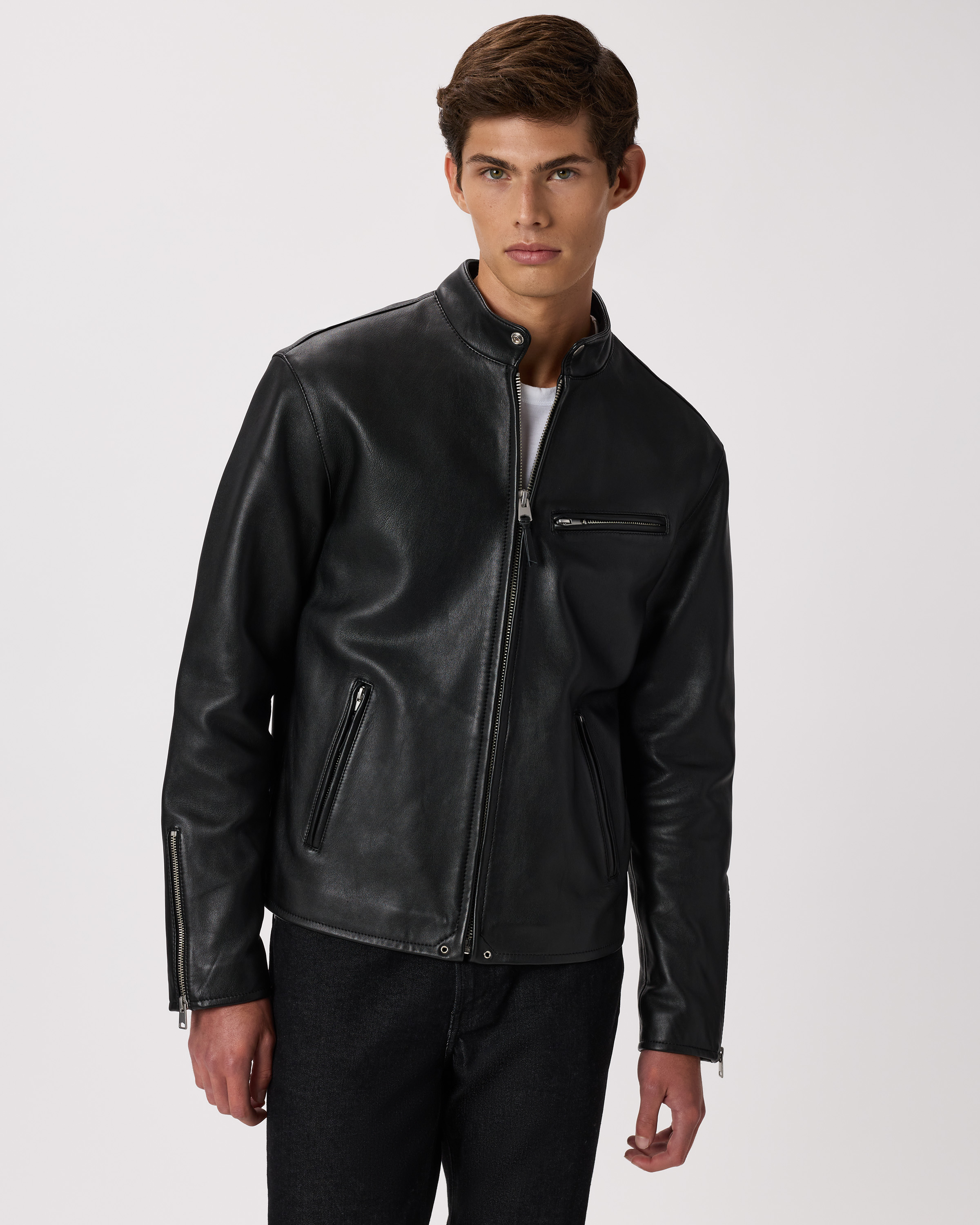 100% Leather Café Racer Jacket — Image 14