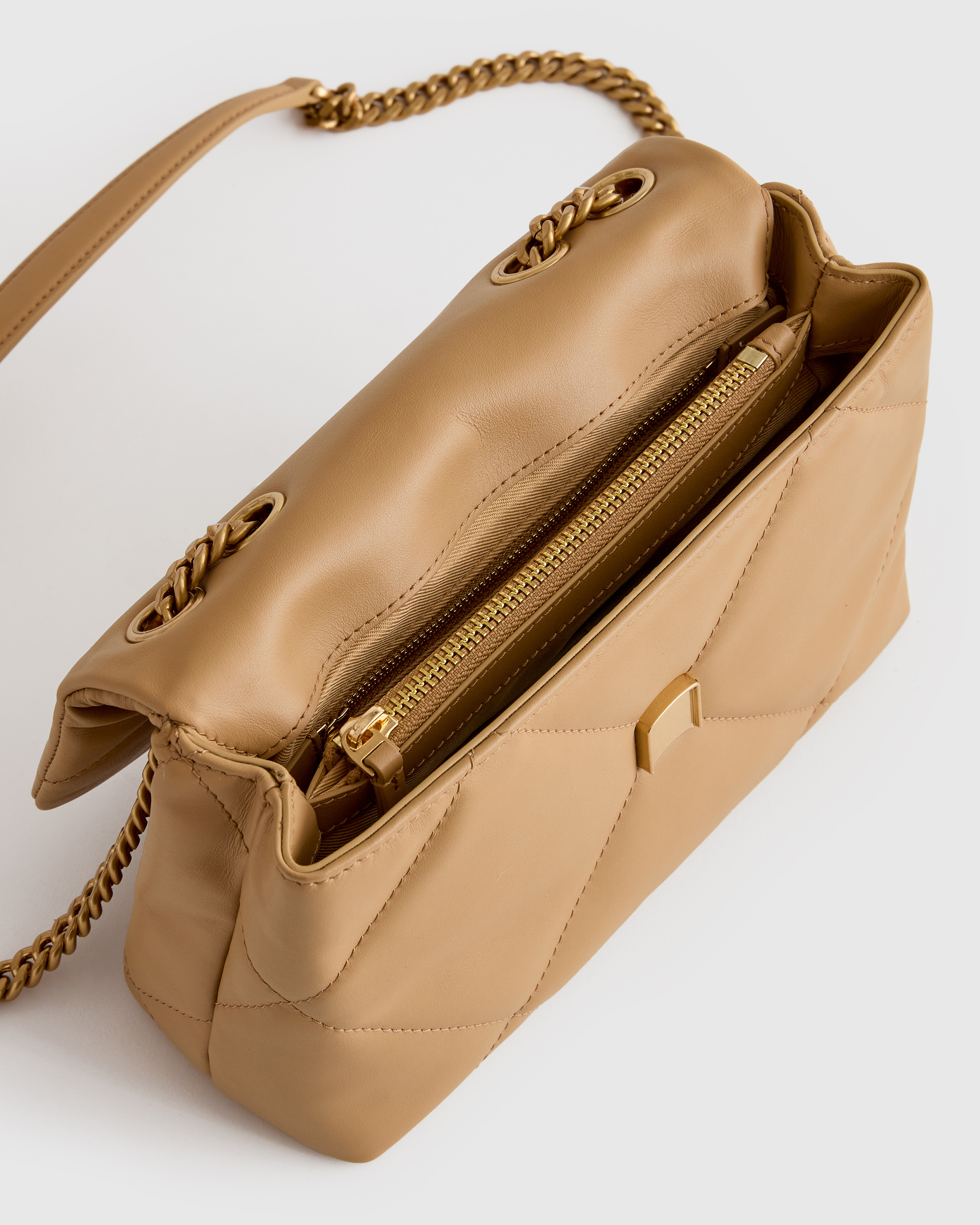 Italian Leather Diamond Quilted Small Shoulder Bag — Image 3