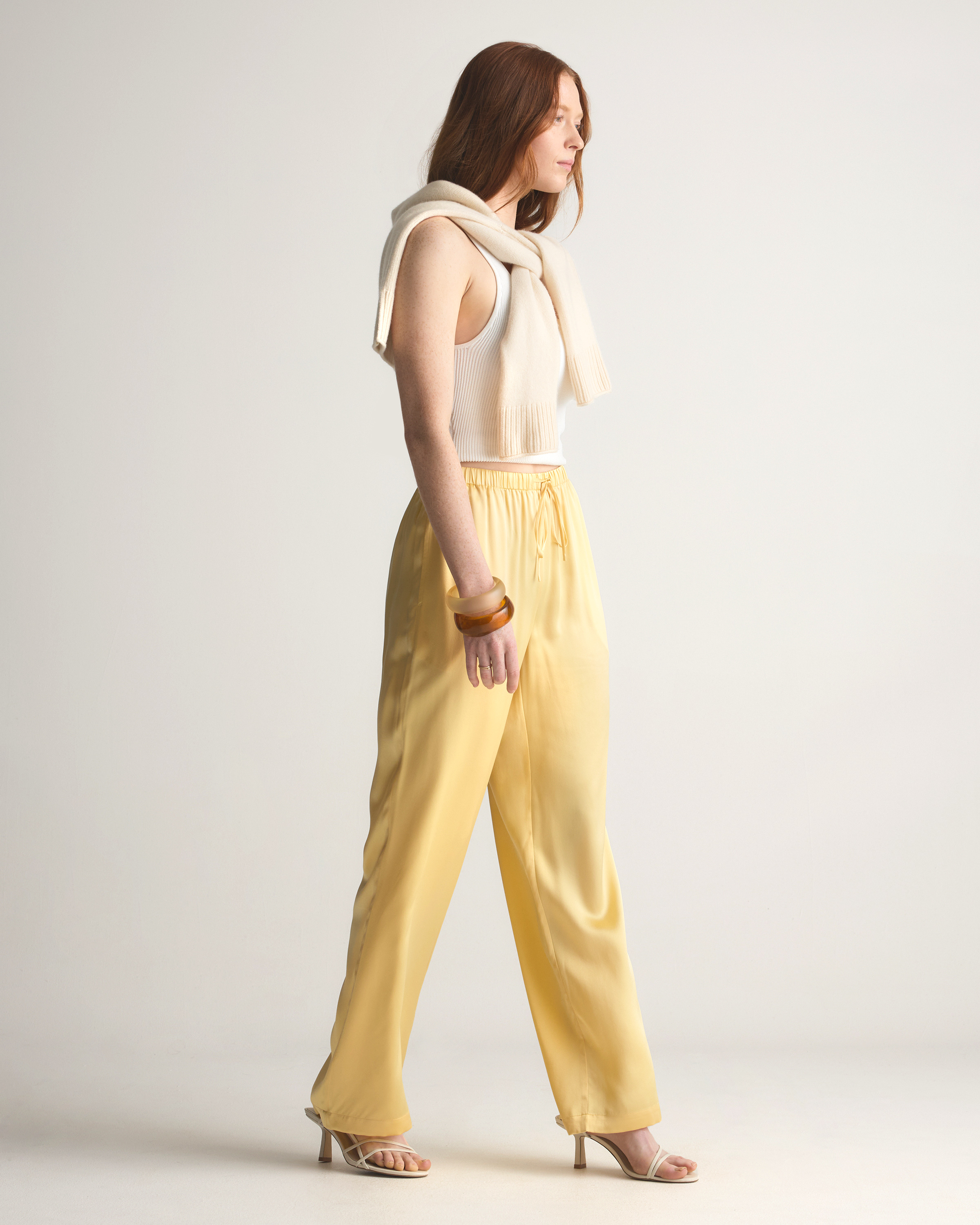 100% Washable Silk Drawstring Wide Leg Pants — Image 26