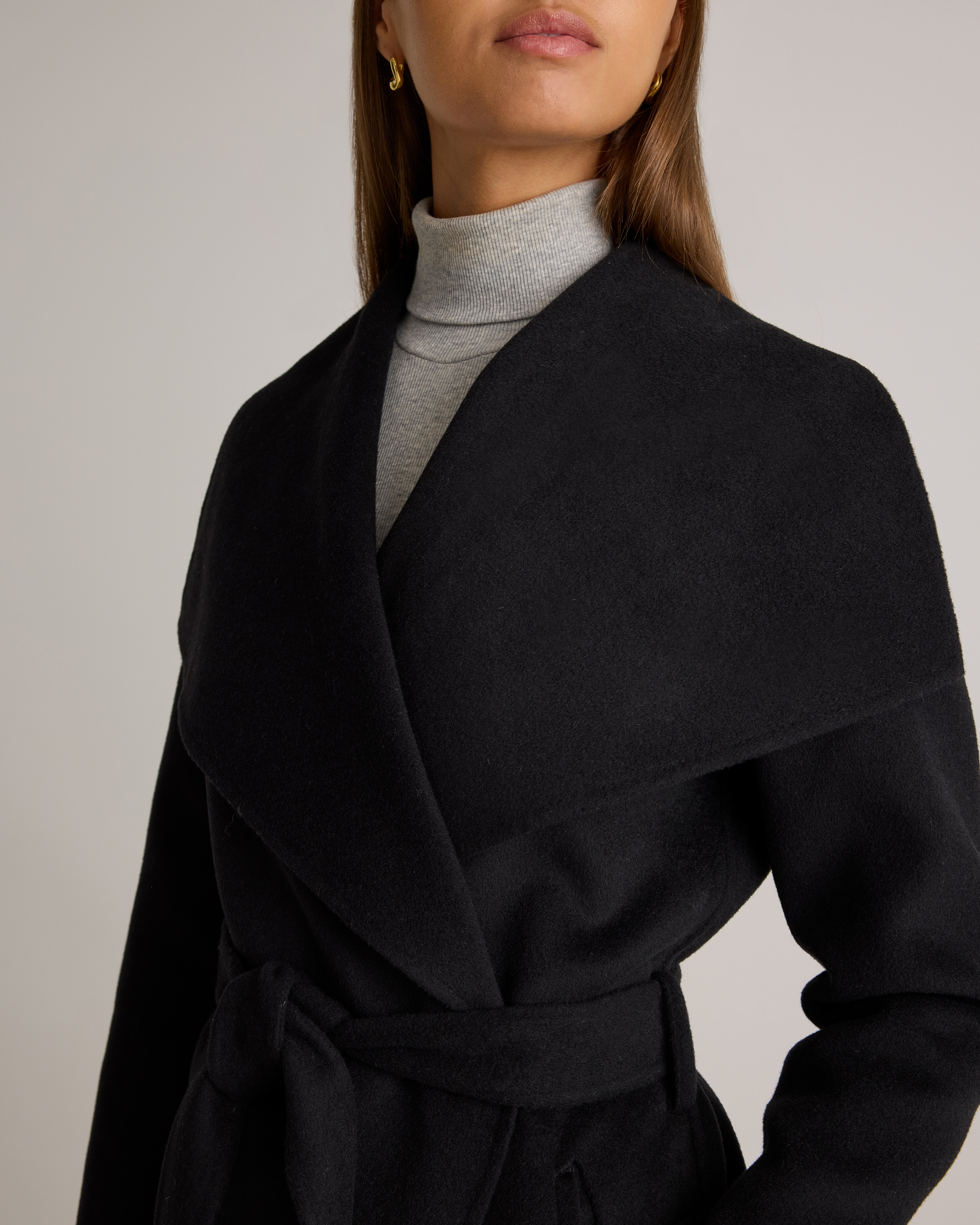 Double-Faced Merino Wool Draped Collar Short Wrap Coat — Image 22