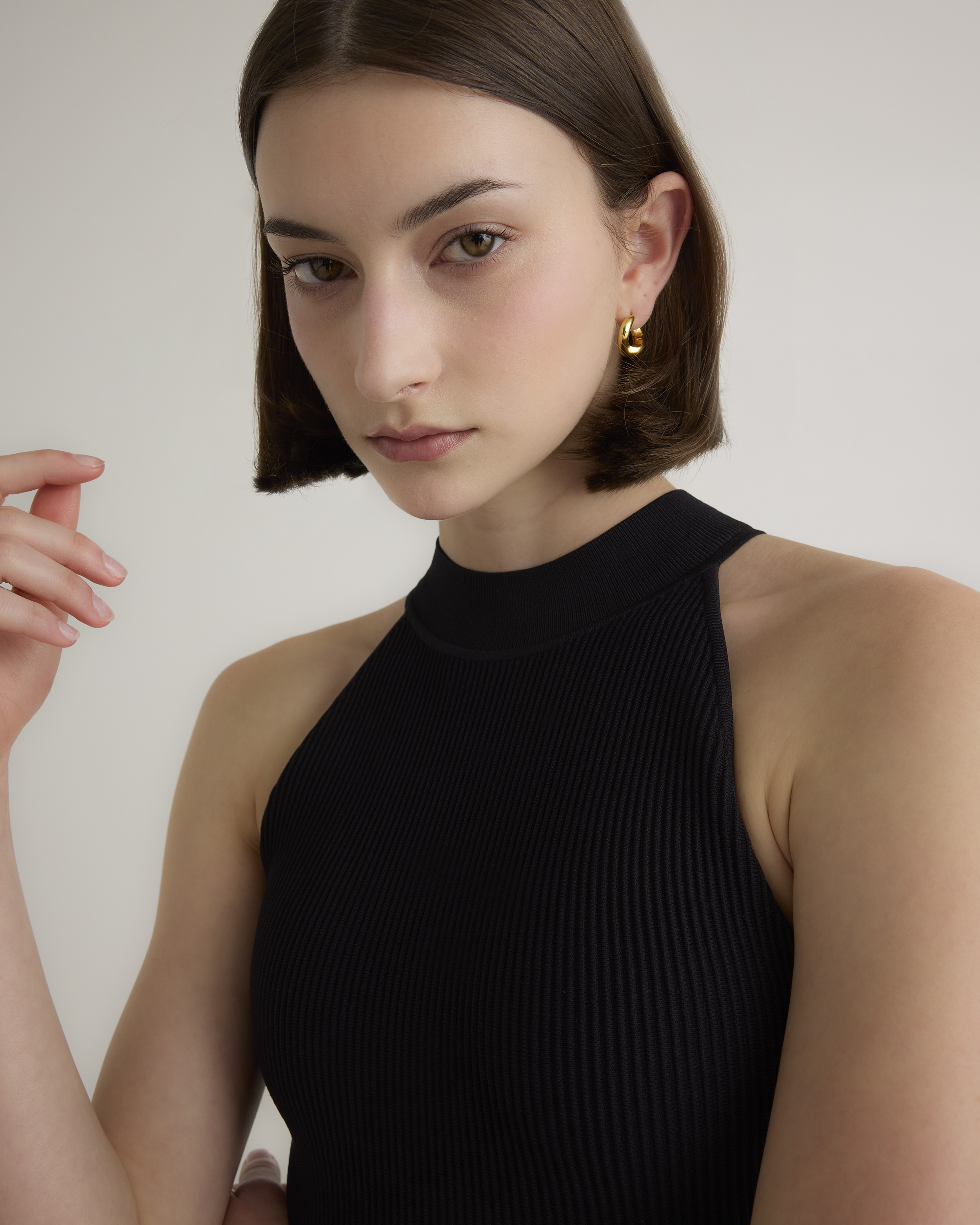 High Neck Ribbed Knit Mini Dress — Image 3
