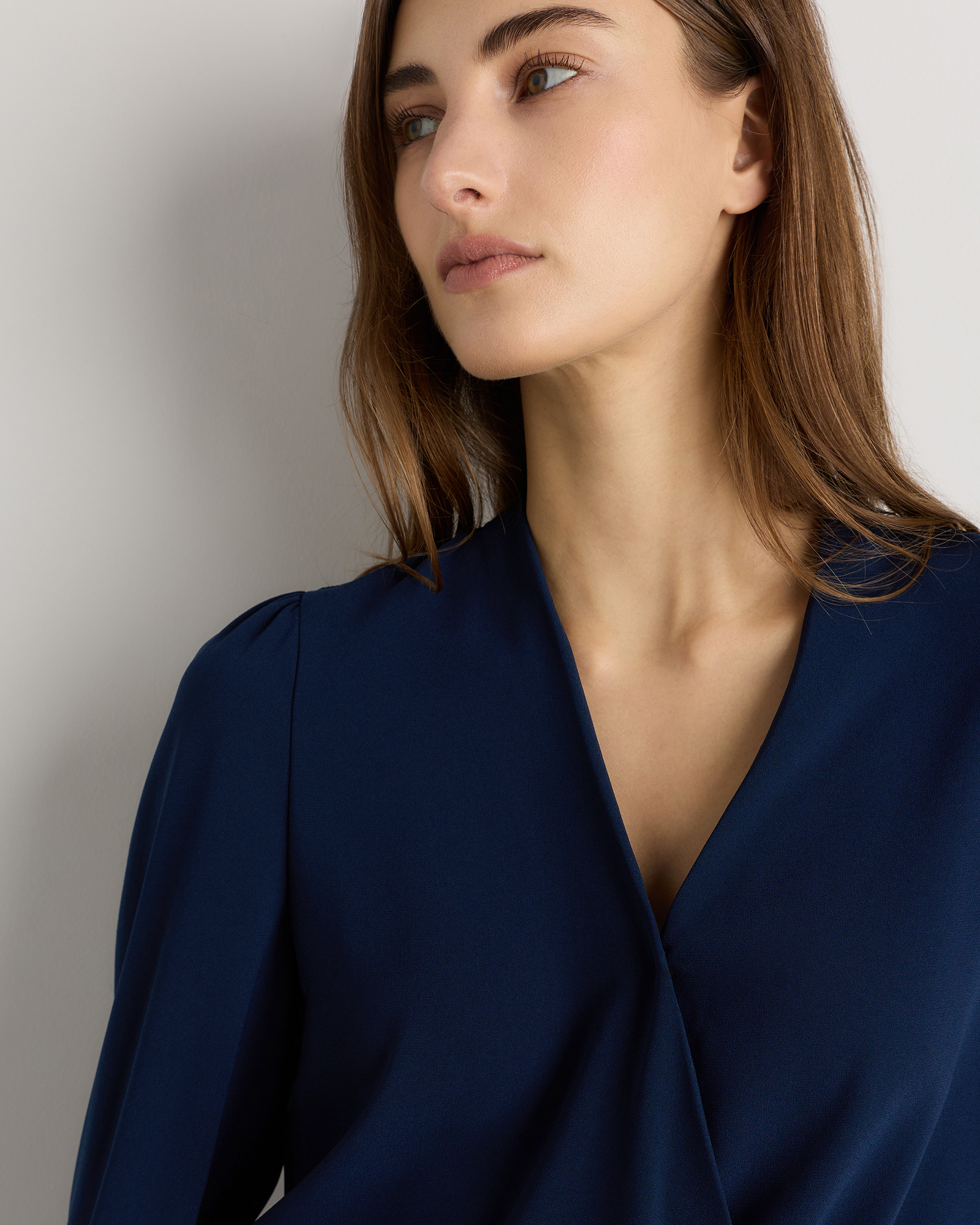 Fluid Crepe Surplice Long Sleeve Blouse — Image 3