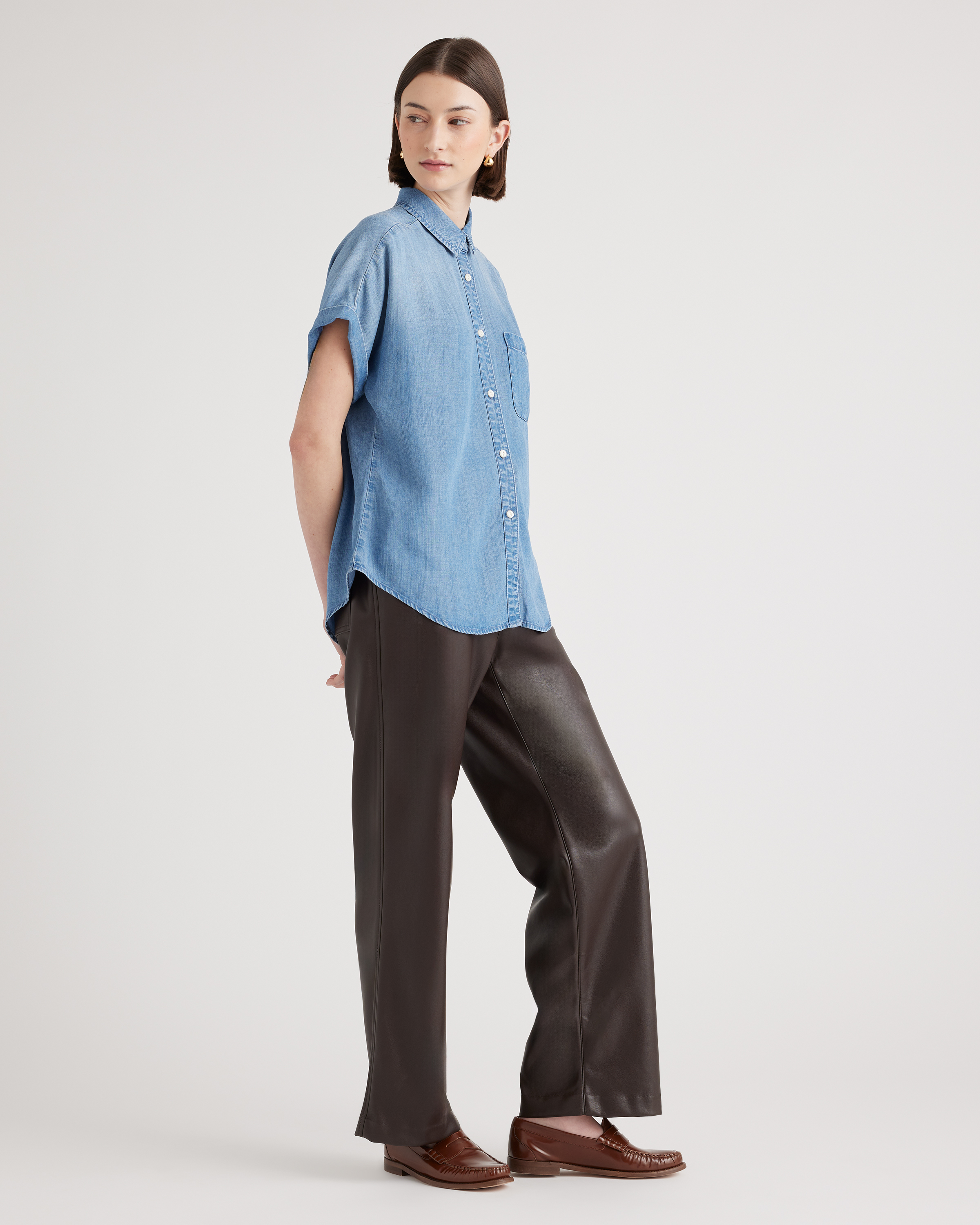 Chambray Tencel Short Sleeve Shirt — Image 9