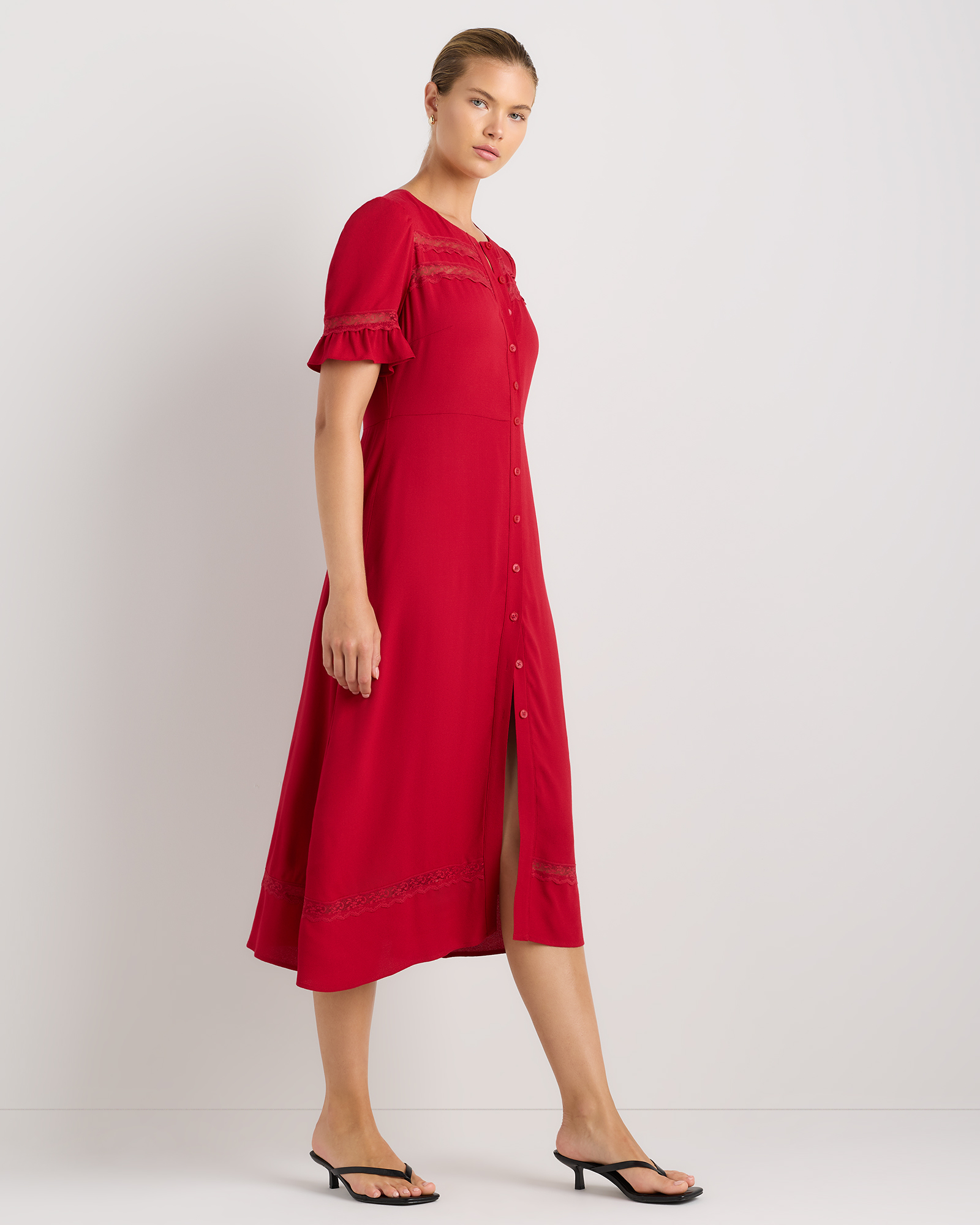 Lightweight Crepe Lace Inset Midi Dress — Image 36