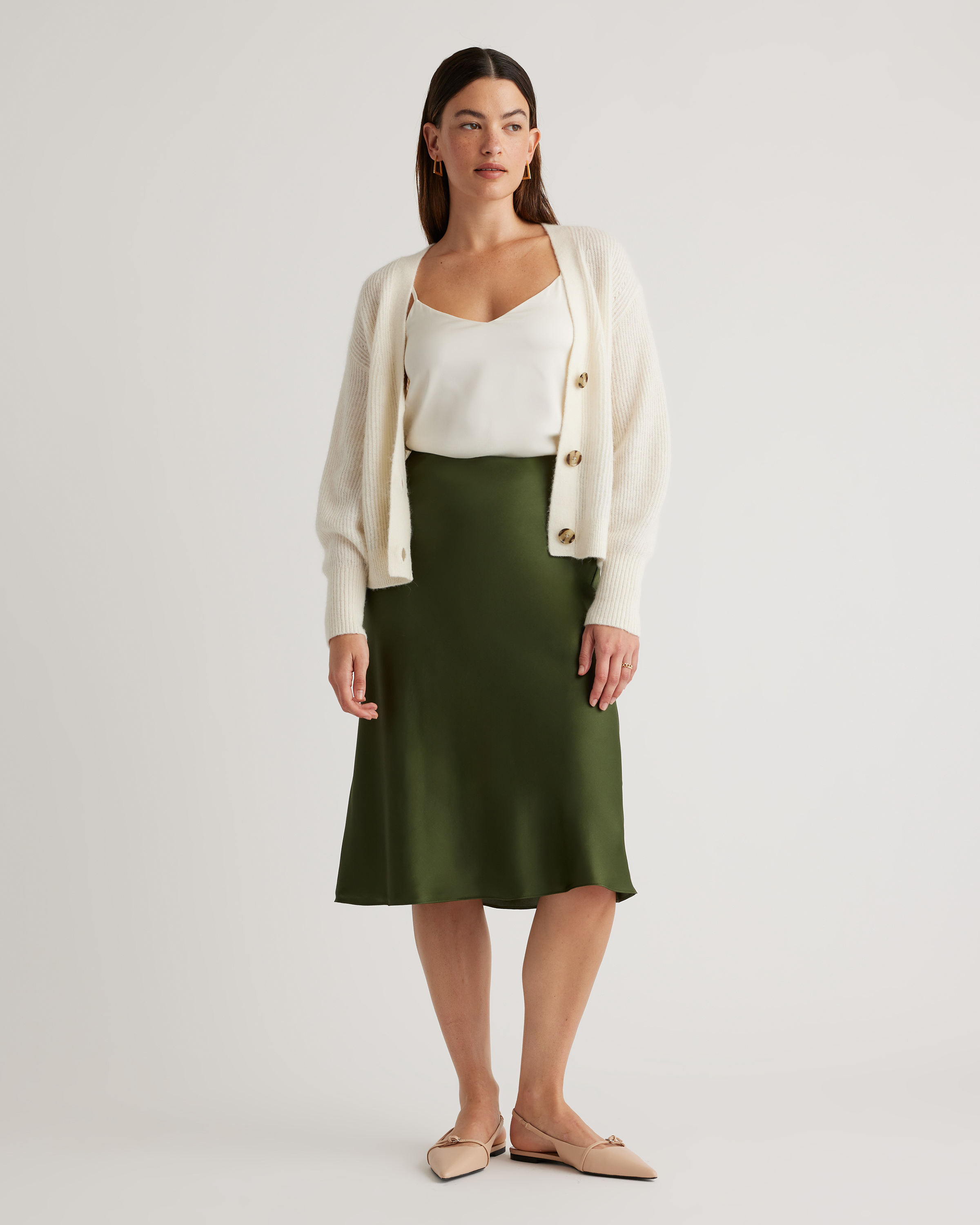 forest-green 100% Washable Silk Skirt — Image 82
