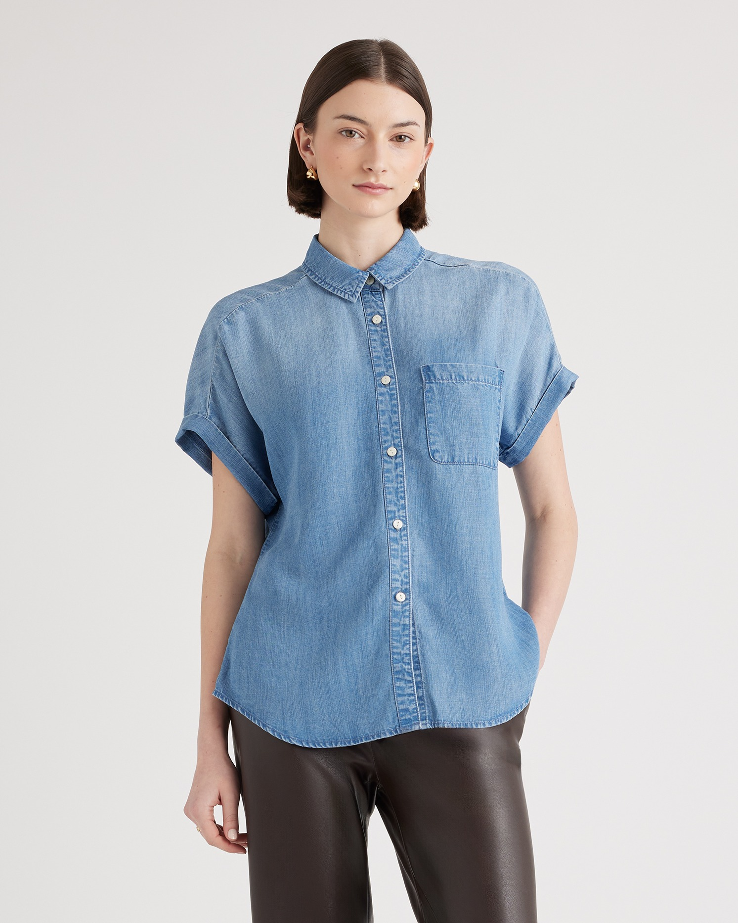 Chambray Tencel Short Sleeve Shirt — Image 10