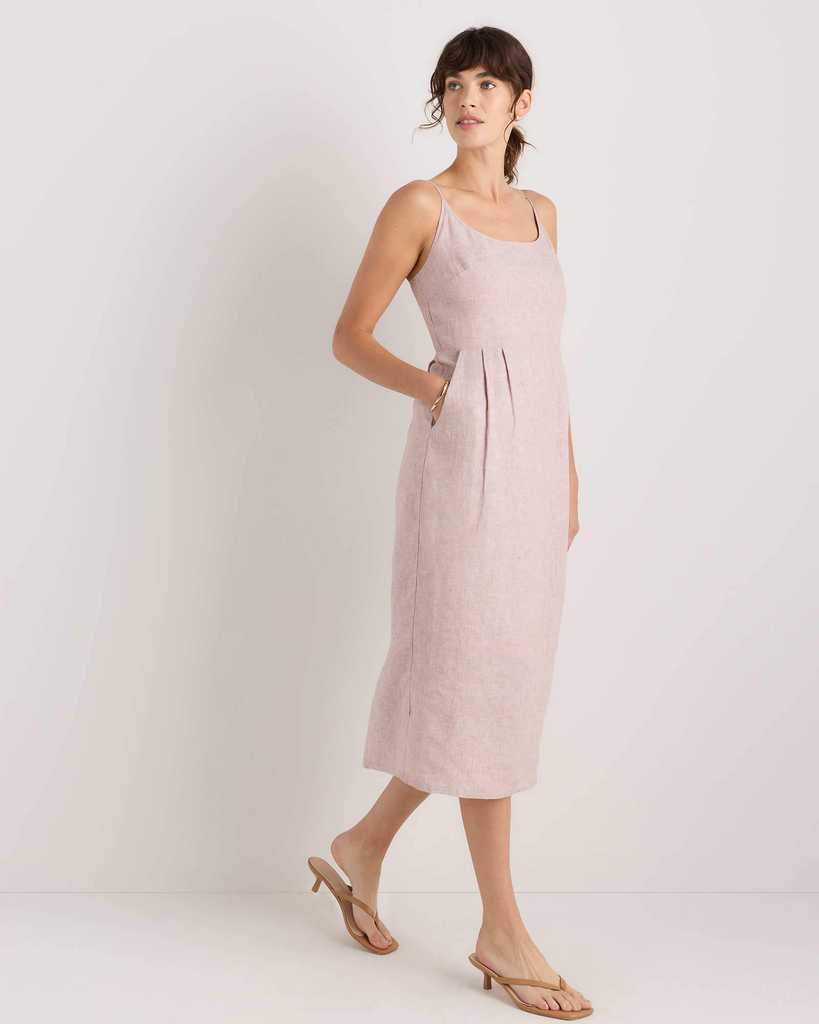 100% European Linen Scoop Neck Midi Dress — Image 61