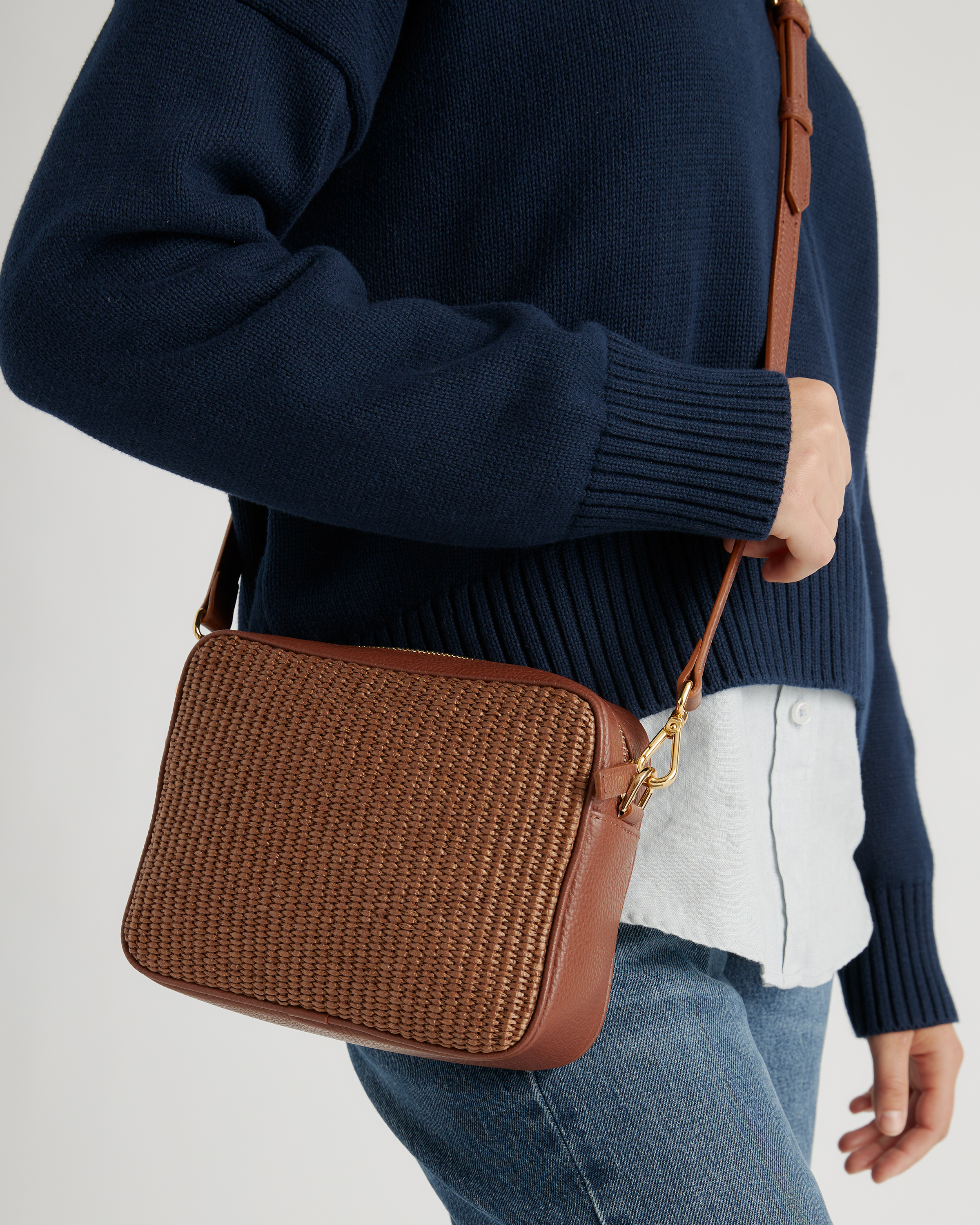 Italian Leather & Raffia Crossbody — Image 3