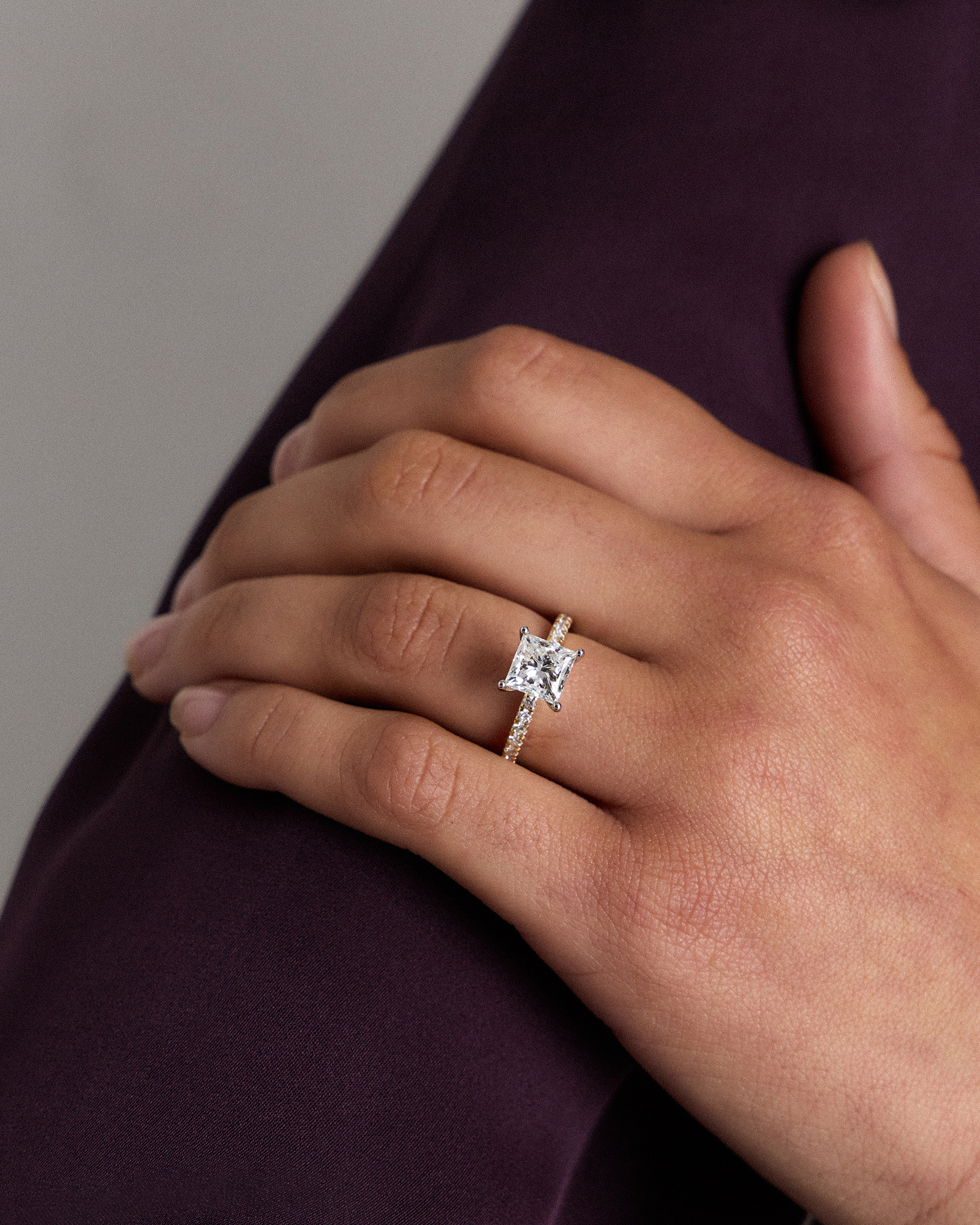 Lab Grown Diamond Princess Petite Pave Engagement Ring - 2ct — Image 4