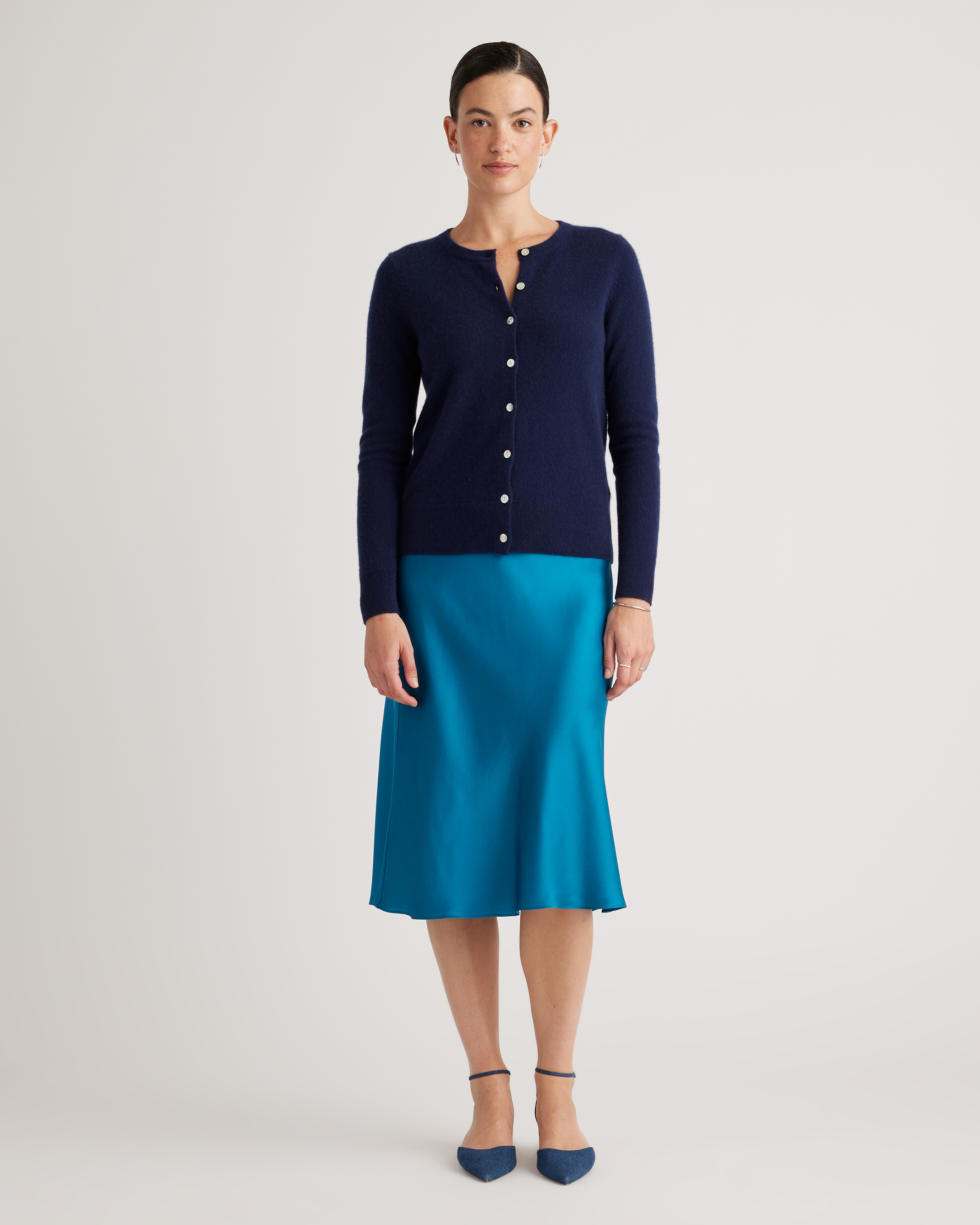 forest-green 100% Washable Silk Skirt — Image 53