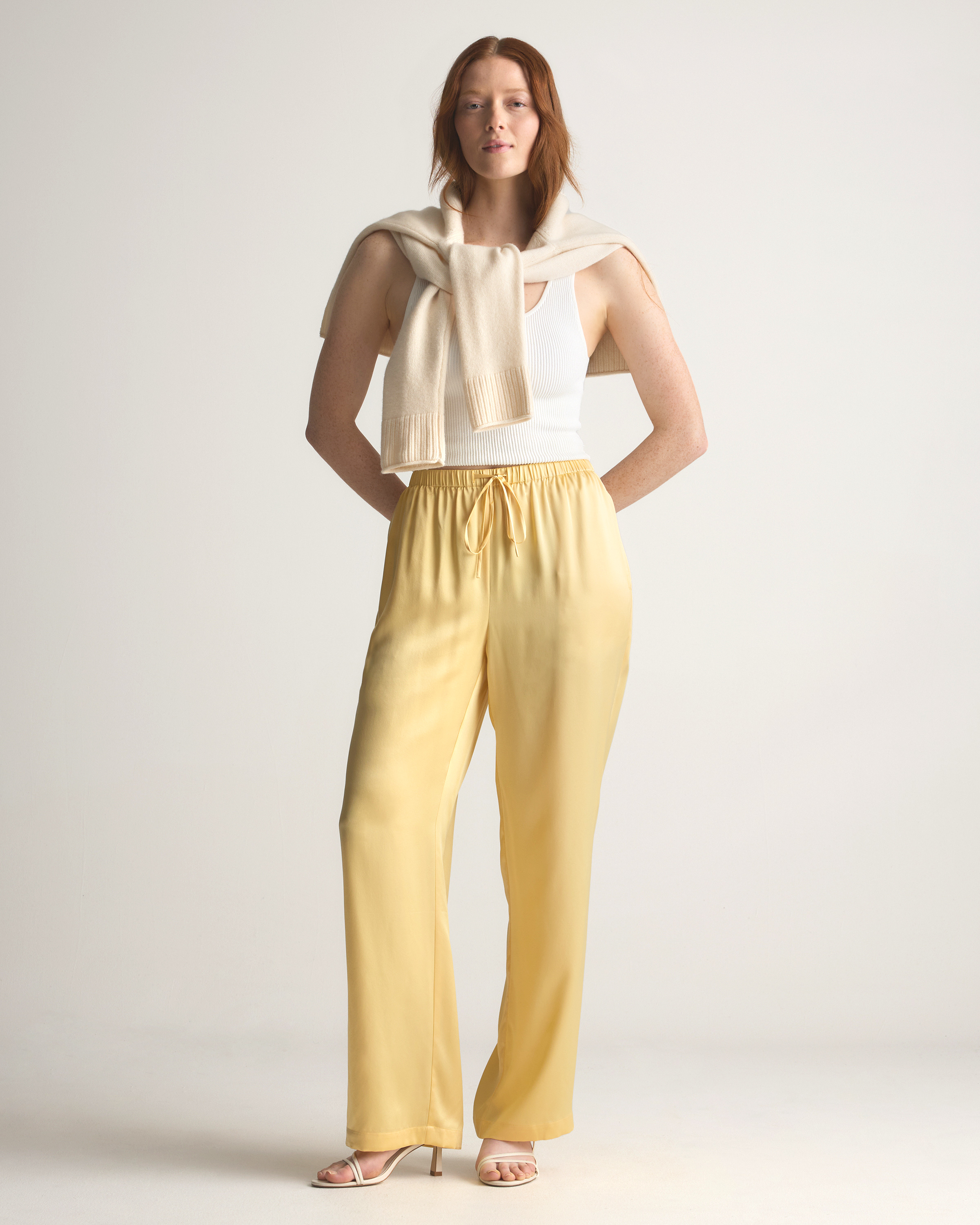 100% Washable Silk Drawstring Wide Leg Pants — Image 25
