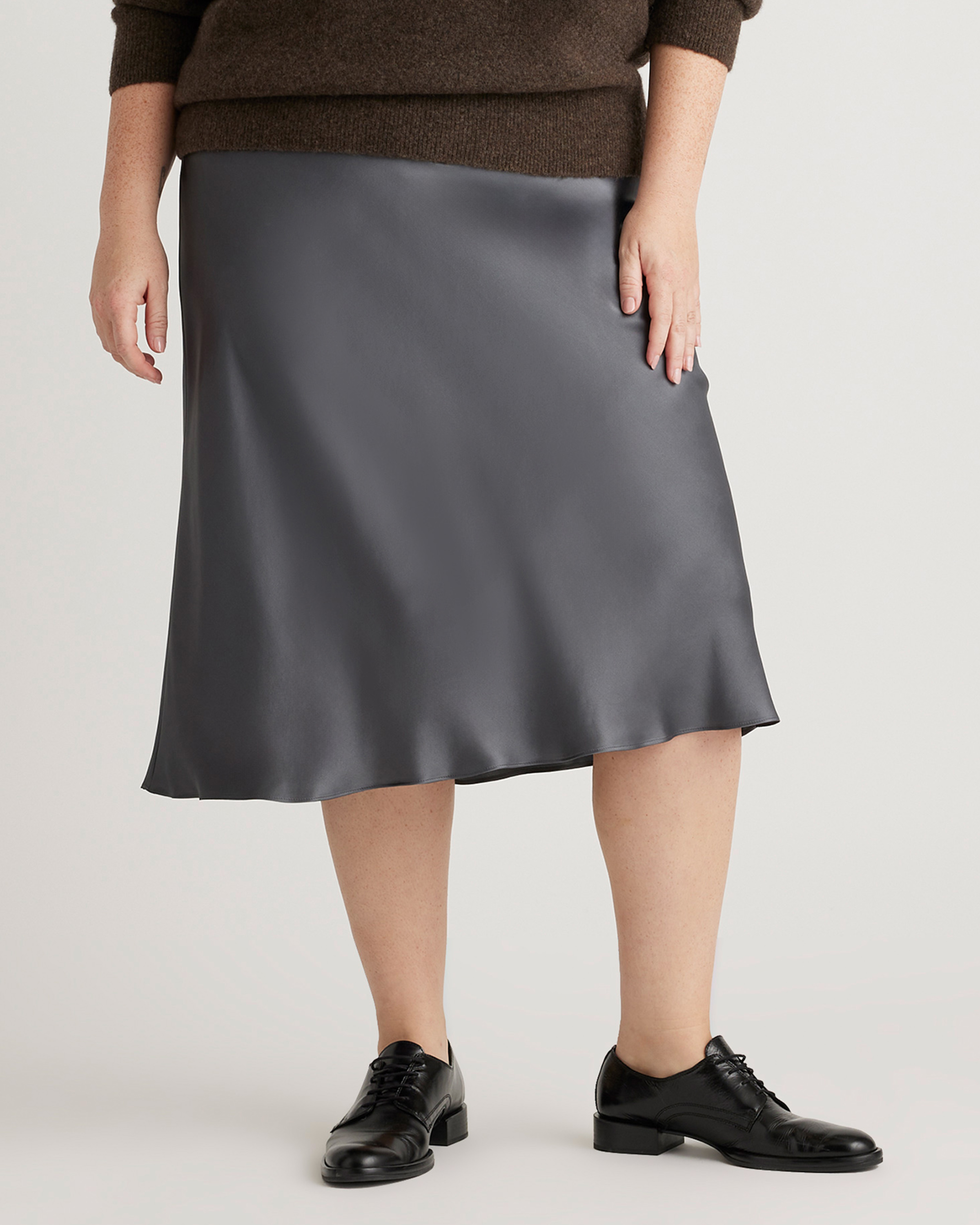 forest-green 100% Washable Silk Skirt — Image 71