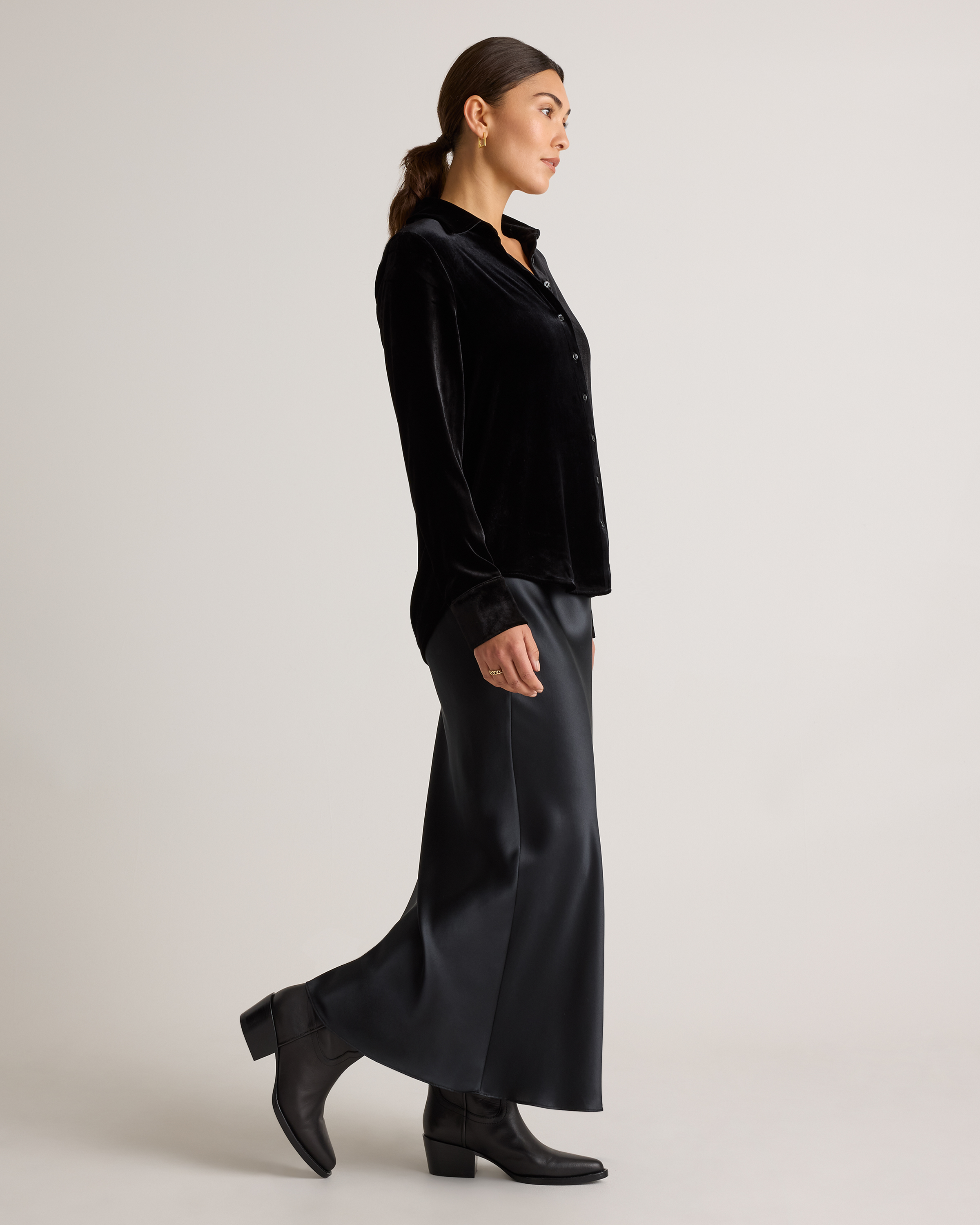 Stretch Silk Velvet Long Sleeve Shirt — Image 21