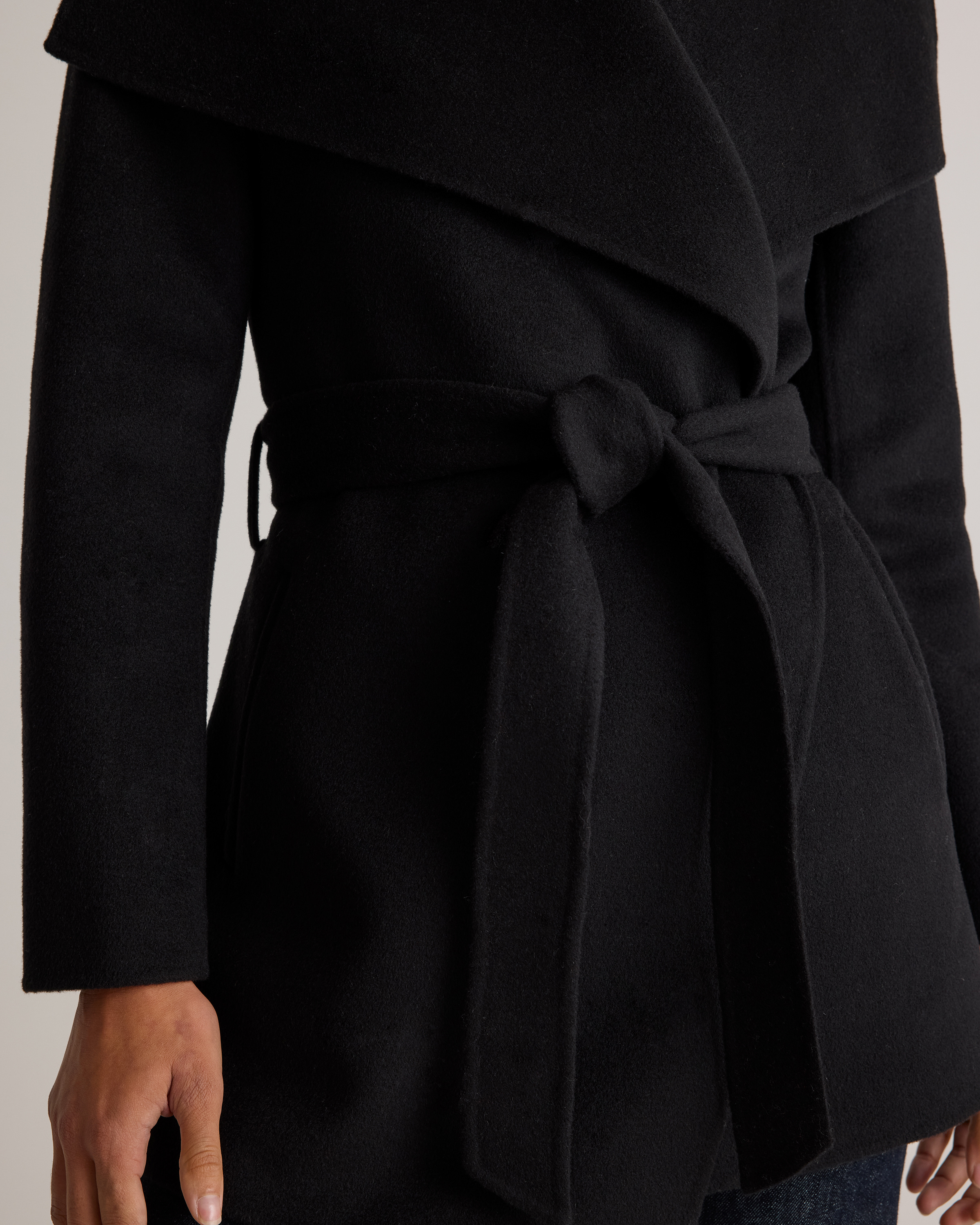 Double-Faced Merino Wool Draped Collar Short Wrap Coat — Image 7