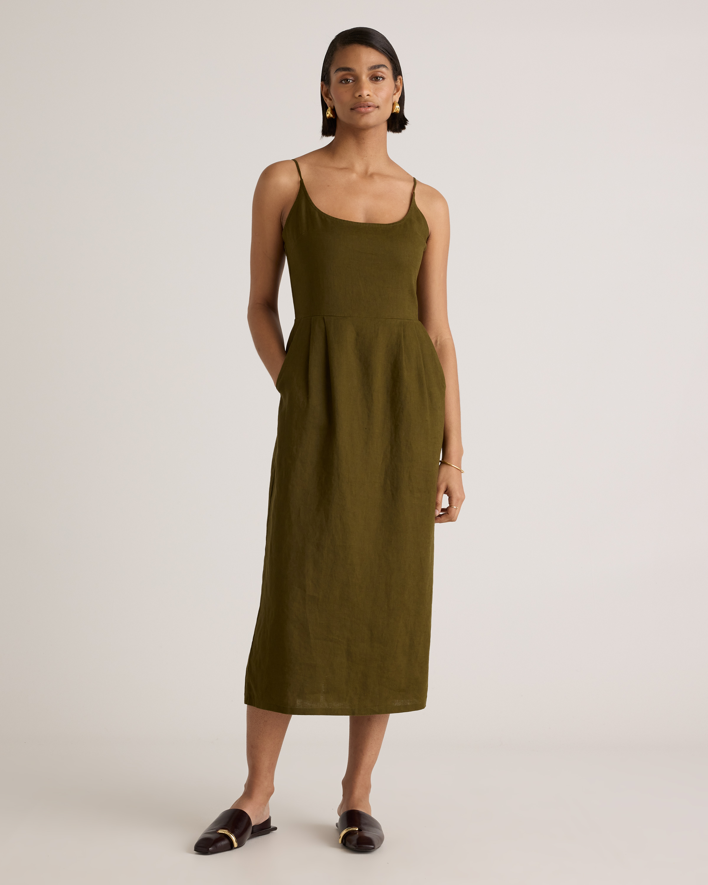 100% European Linen Scoop Neck Midi Dress — Image 38