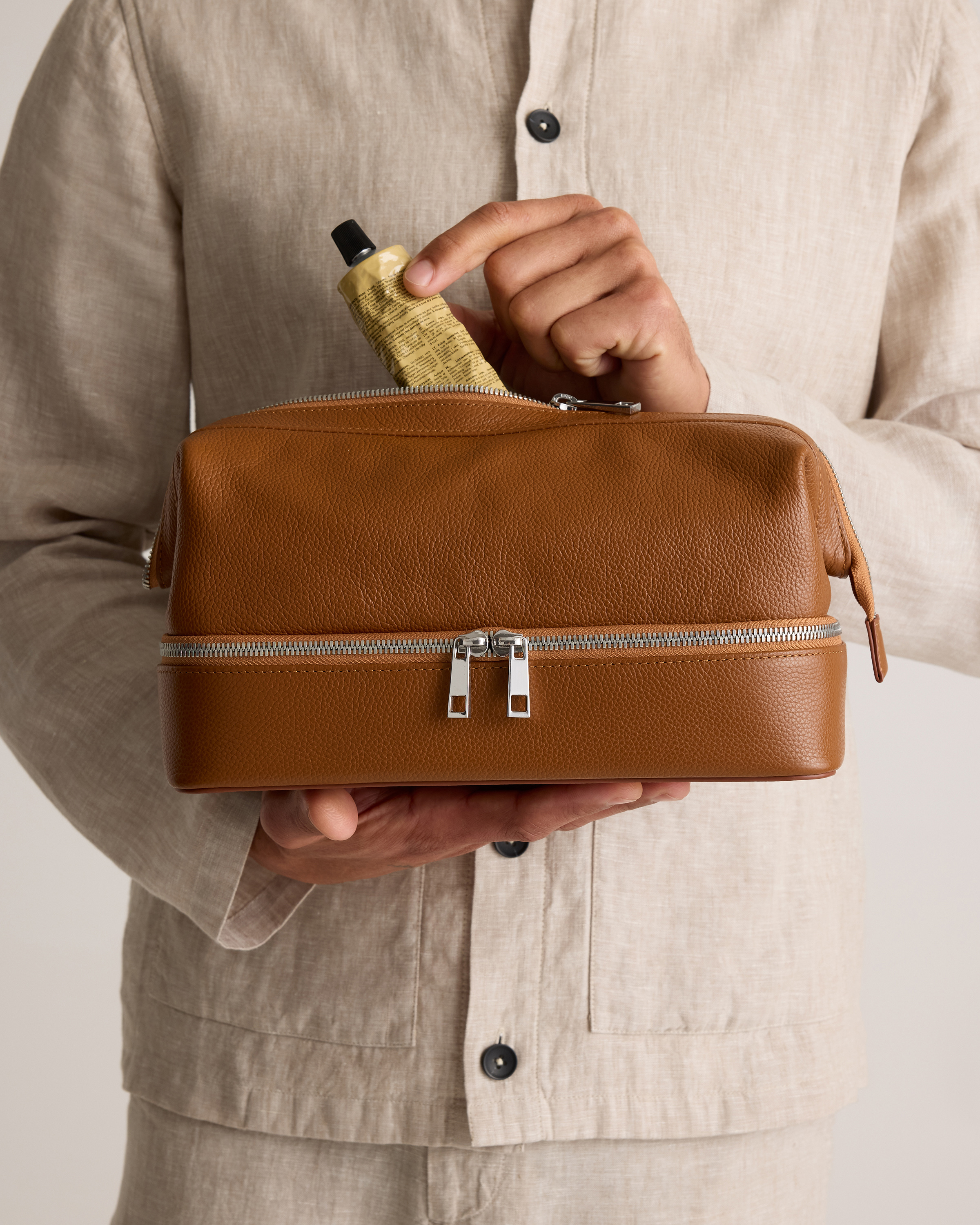 Italian Leather Dual Compartment Toiletry Bag — Image 6