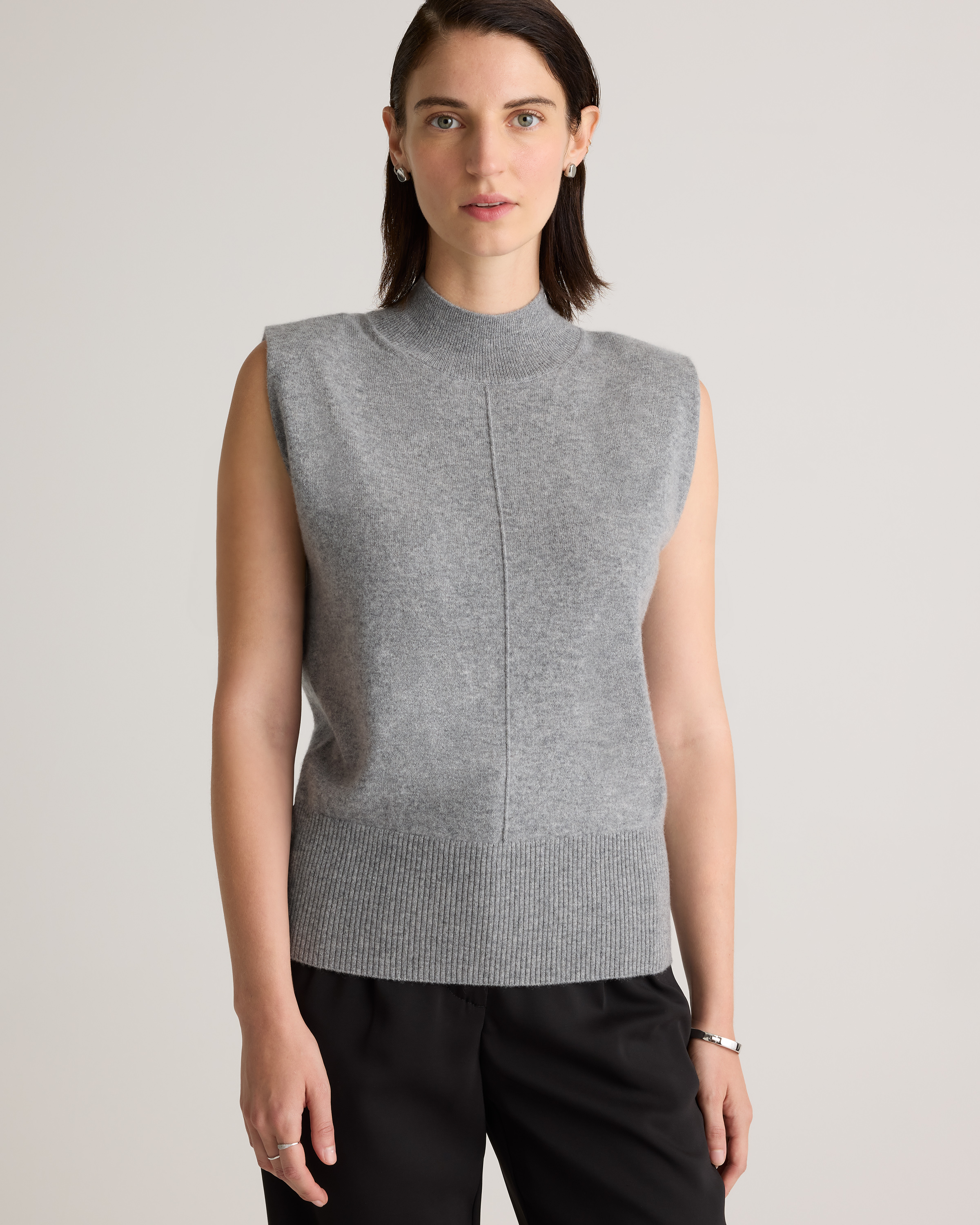 Mongolian Cashmere Padded-Shoulder Sweater Tank — Image 11
